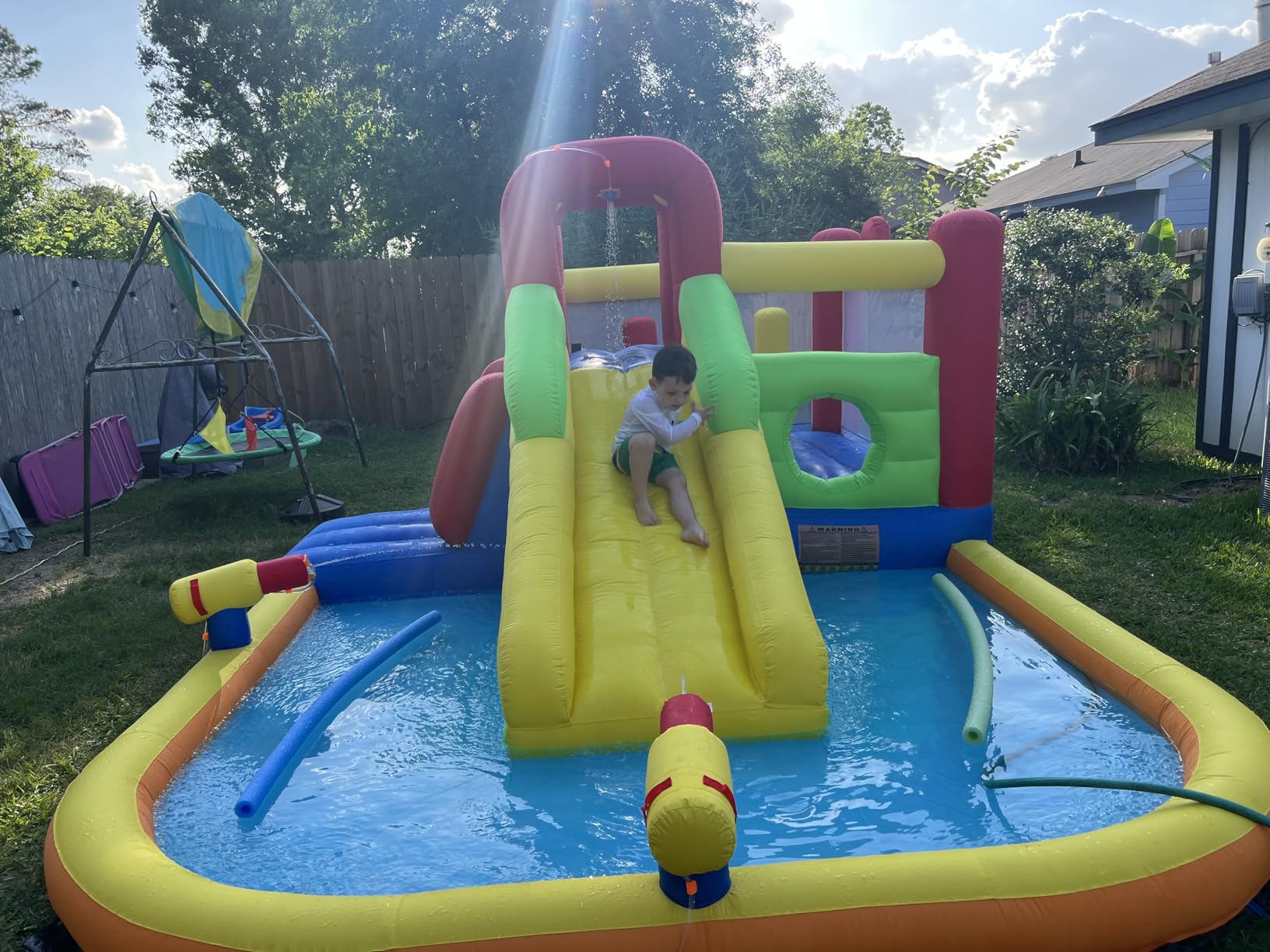 Hongcoral Inflatable Water Slide Bounce House for Kids, 12-In-1 Water Park with Splash Pool, Double Cannons, 2 Climbing Walls, Tunnel, Obstacles, Blow Up Jumping Castle With Blower customer photo 2