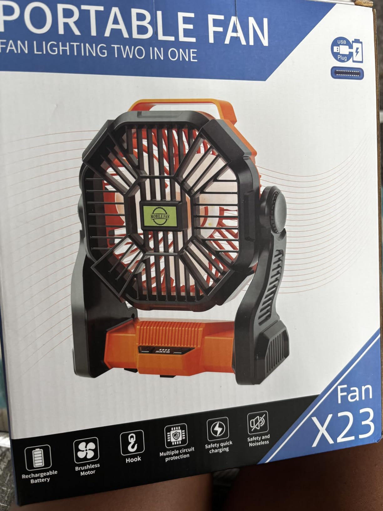 20000mAh Portable Fan Rechargeable Battery Powered Fan Camping Essentials | TDLOL Cordless Rechargeable Battery Operated Camping Fan with Light & Hook, USB Personal Fans Outdoor Beach Tent Travel Desk customer photo 2
