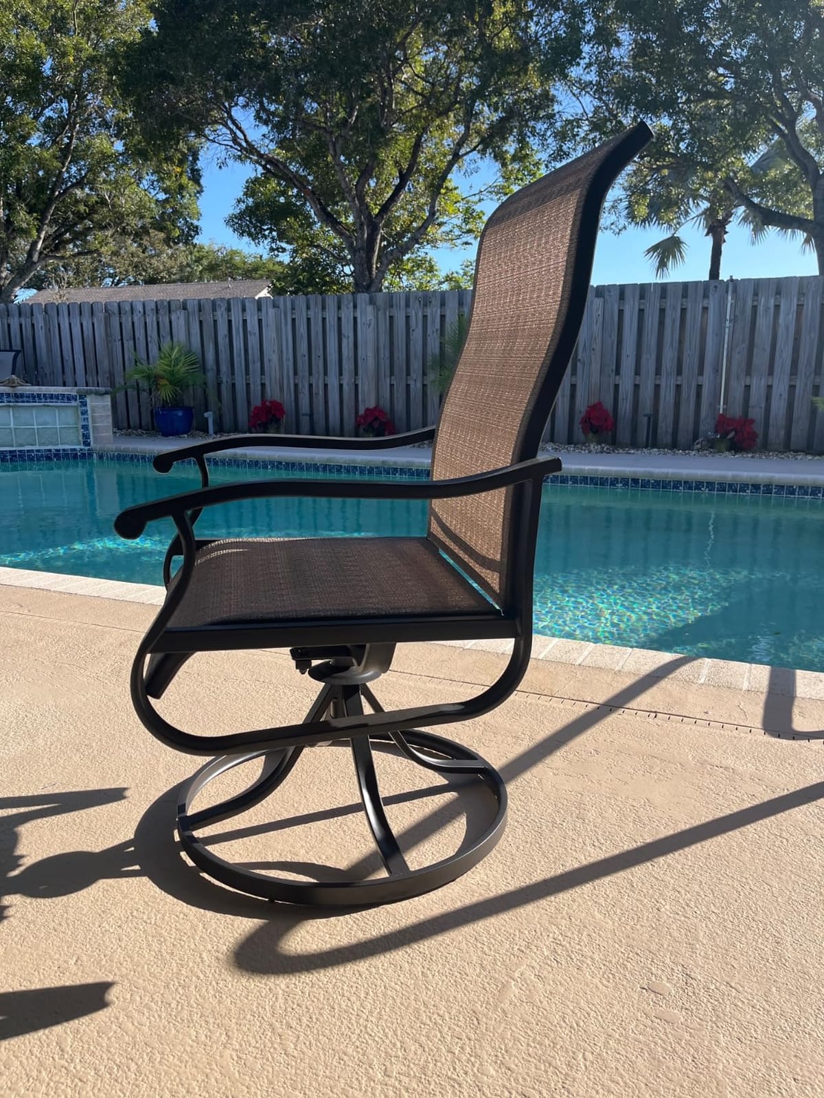 Amopatio Patio Swivel Chairs Set of 2, Outdoor Swivel Rocker Dining Chairs with All Weather Textilene High Back & Metal Frame, for Backyard Deck Lawn Garden, Brown customer photo 1