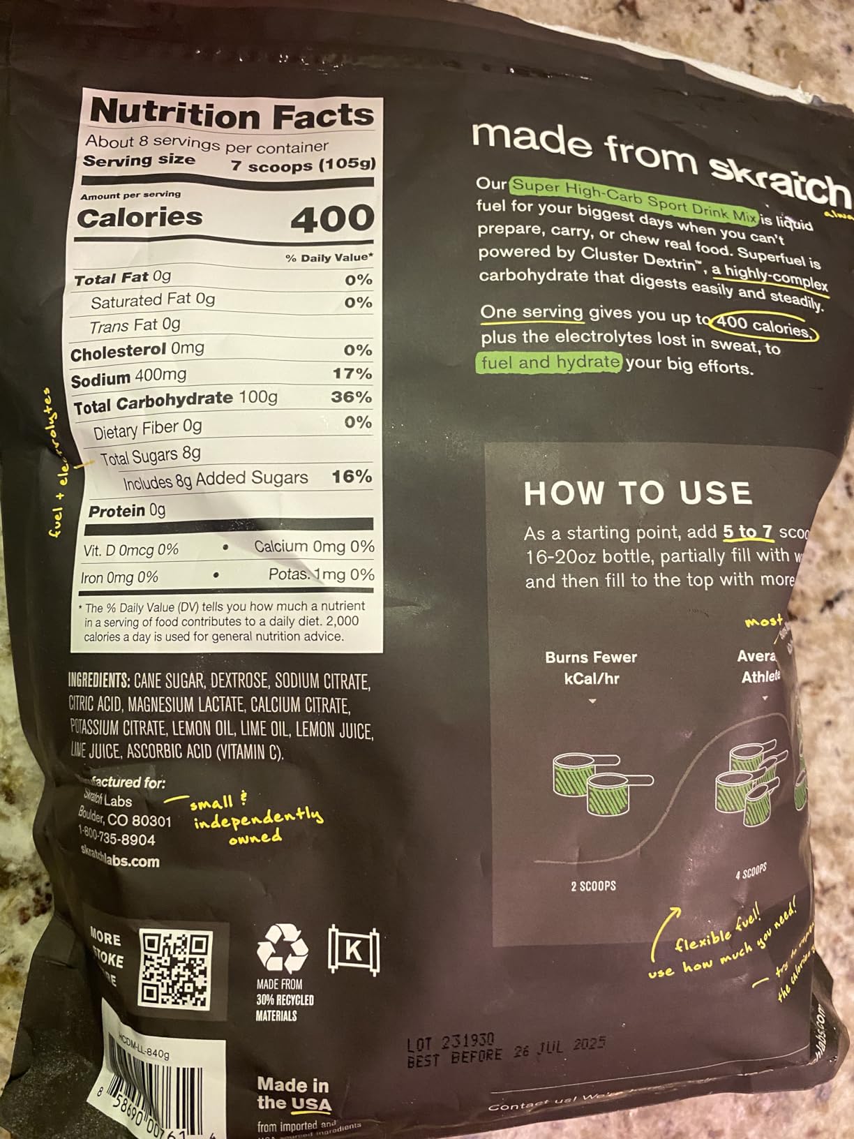 Skratch Labs Super High Carb Sport Drink Mix, Lemon Lime, 8 Packets | Endurance sports fuel for athletes, carbohydrate powder, cluster dextrin and electrolytes, non-GMO, vegan, gluten free customer photo 2