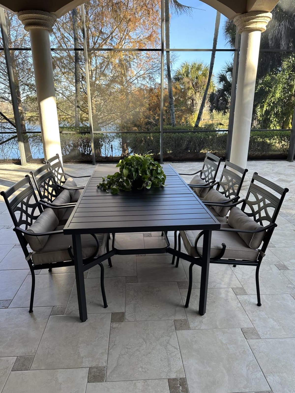MIXPATIO Outdoor Dining Table for 8, Black Metal Table w/Umbrella Hole customer photo 2
