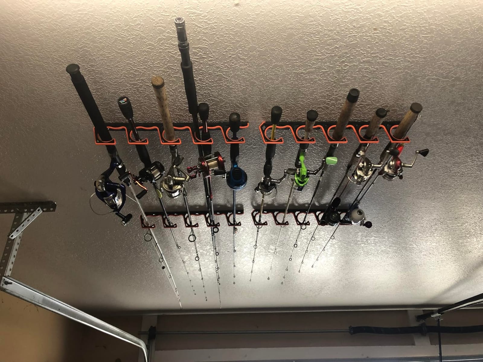 Gocozer Fishing Rod Holder for Garage, H5 Wall or Ceiling Mounted Fishing Pole Holders with Soft Protective Pad, Fishing Rod Storage Organizer, Horizontal Fishing Rod Wall Mount Nets Storage (4 PACK) customer photo 1