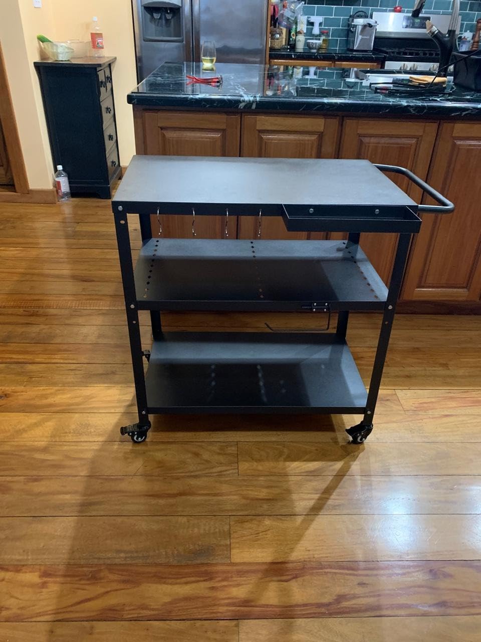 Outdoor Grill Cart Table, Pizza Oven Stand with Casters, Black customer photo 1