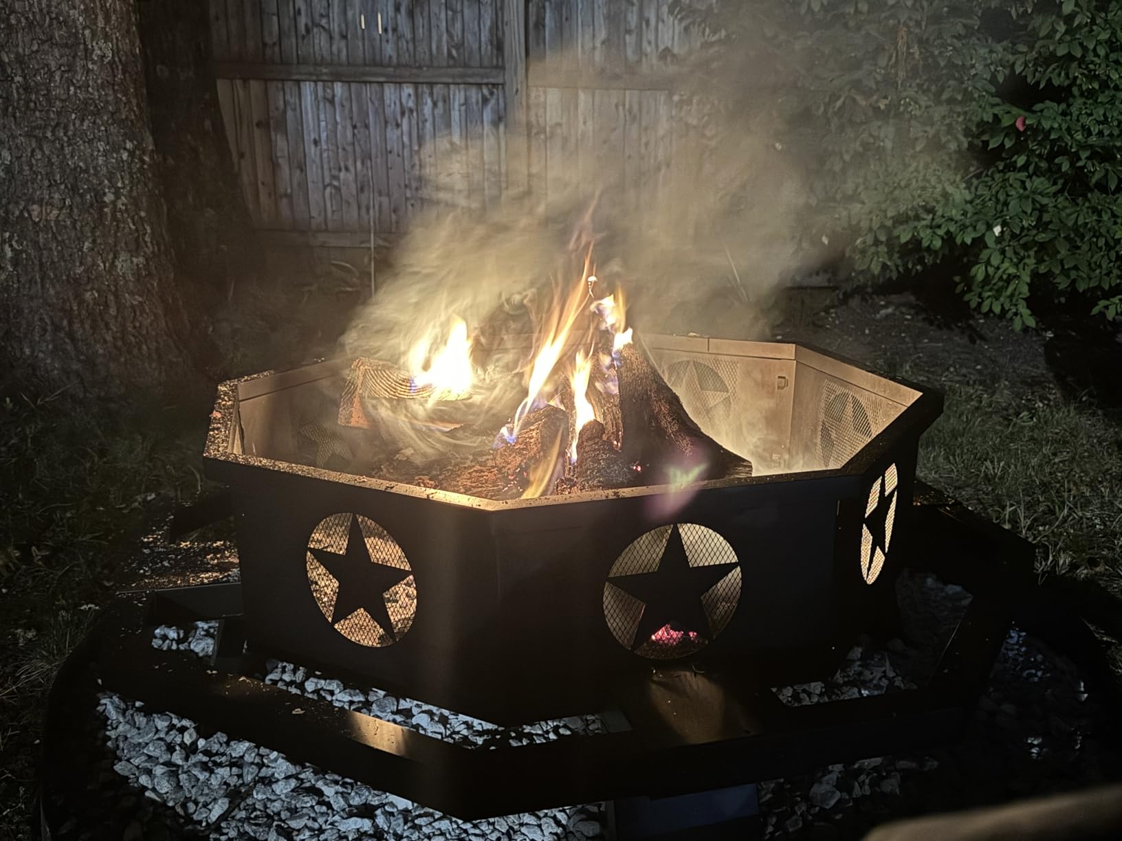 45 inch Large Fire Pit, Outdoor Fire Pit with Heavy Duty Construction, Wood Burning Fire Pits for Outside Octagonal Firepit for Camping, Backyard, Patio, Black customer photo 1