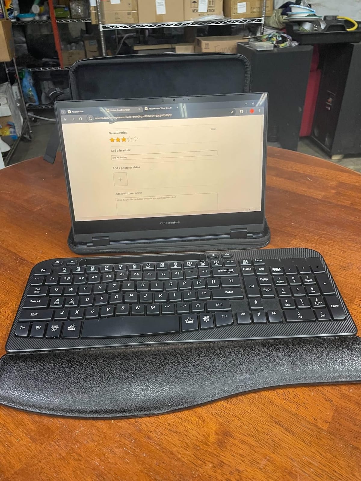 EAYBLLY 2.4G Wireless Ergonomic Keyboard, Full Size Wave Keys with Memory Foam Wrist Rest & 7.28in Phone Holder, USB-C Adapter Included for Windows Mac Chrome OS, Office or Home (Black) customer photo 1