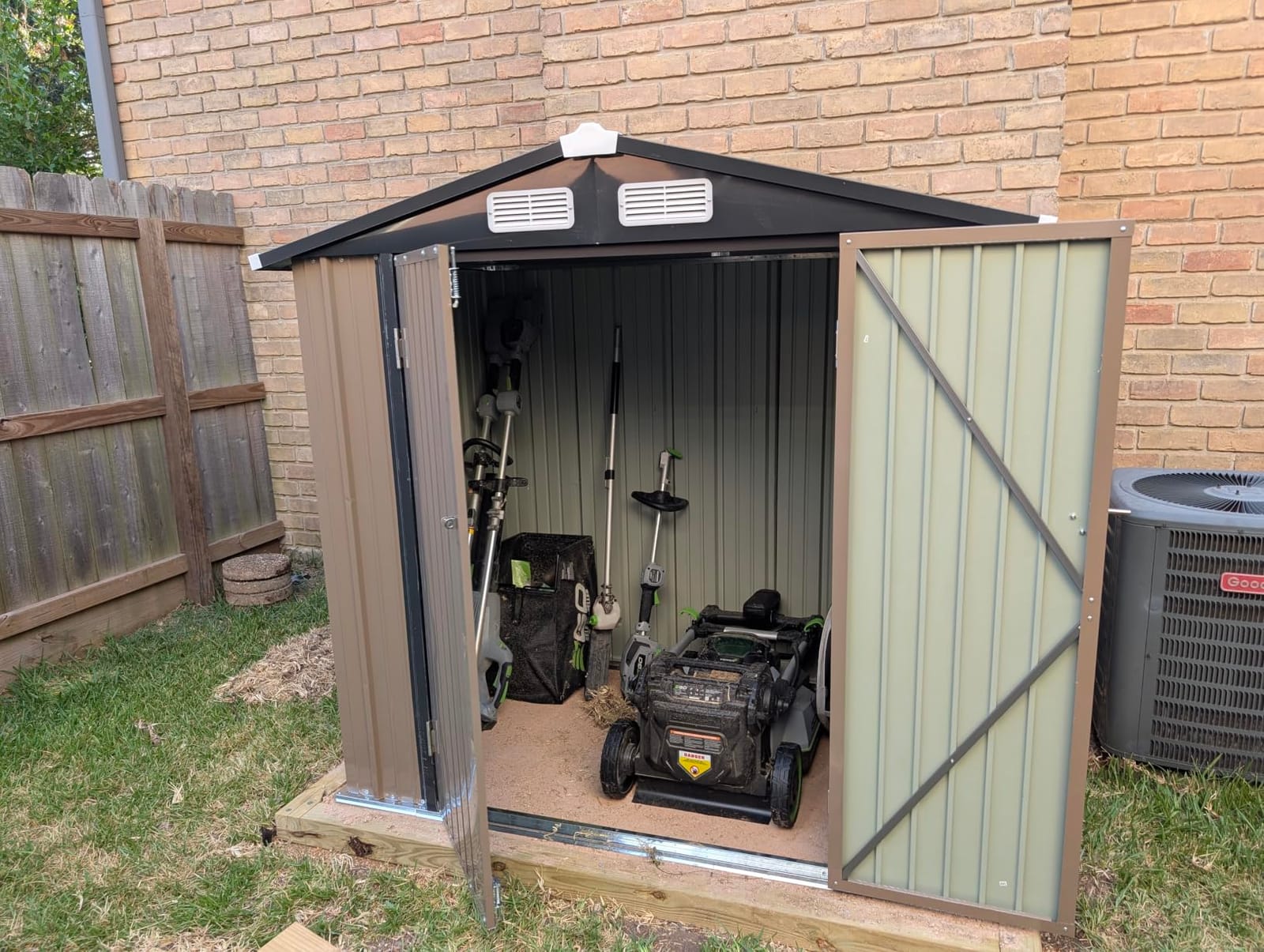 Aoxun 6.2x4 FT Shed Outdoor Storage Shed, Brown | Metal Shed with Lockable Doors & Sloping Roof Garden Tool Shed for Backyard, Patio, Poolside customer photo 2