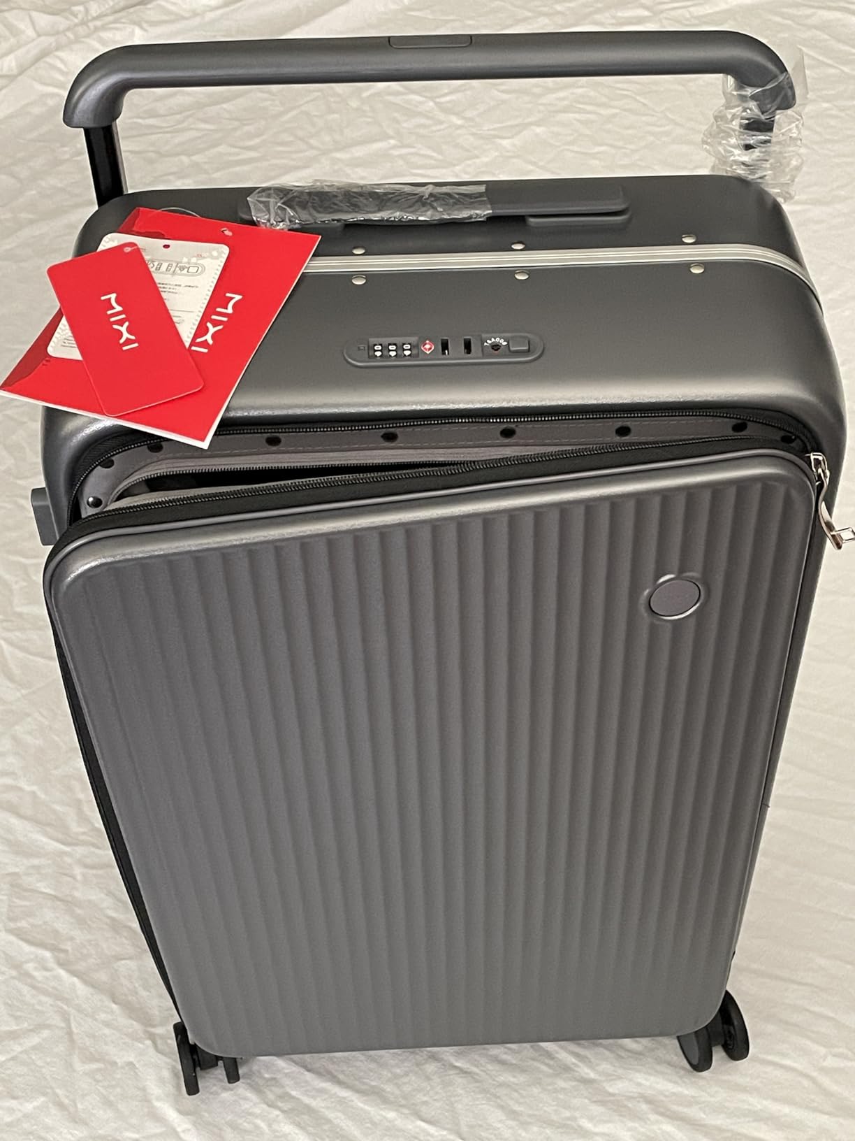 mixi Carry On Luggage 20'' Suitcase with Front Laptop Pocket, Wide Handle Rolling Travel Suitcases PC Hardshell with Aluminum Frame Spinner Wheels & TSA Lock, Carry-On Luggage(Smoke White) customer photo 2