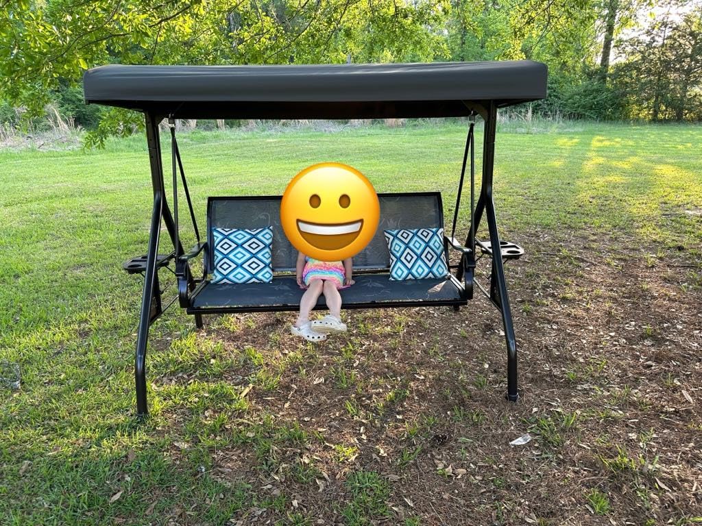 ZZW 3 Person Patio Swing Outdoor Swing for Adults with Adjustable Canopy & Upgraded Cup Holders Textilene Fabric Porch Swing Chair with Stand Heavy Duty 800 LBS customer photo 1