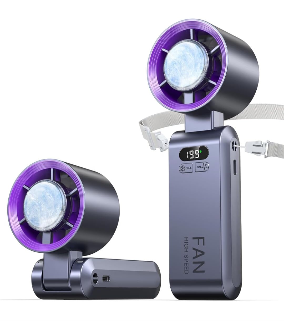 Handheld Portable Turbo Fan with Ice Cooler, Speed (1-199) Rechargeable Personal Fan [20000 RPM] Small Pocket Fans for Travel/Outdoor/Home/Office, Purple customer photo 1