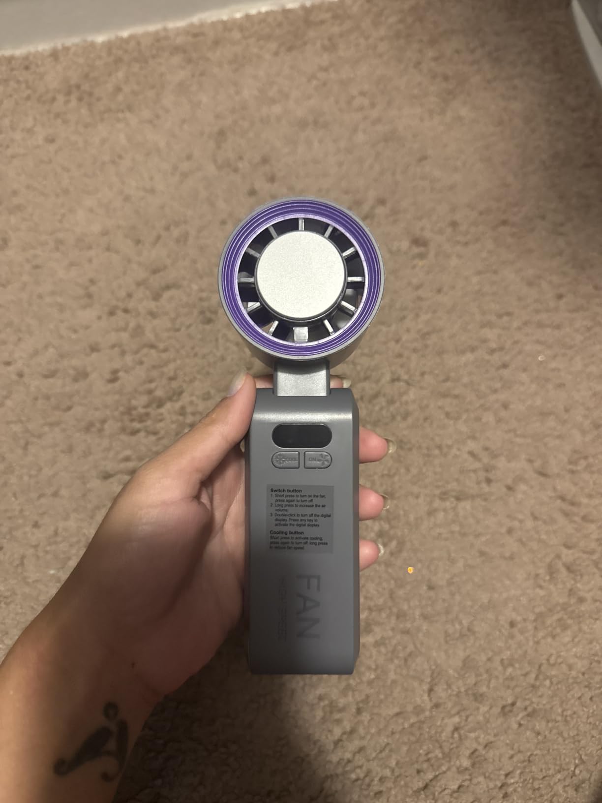 Handheld Portable Turbo Fan with Ice Cooler, Speed (1-199) Rechargeable Personal Fan [20000 RPM] Small Pocket Fans for Travel/Outdoor/Home/Office, Purple customer photo 2