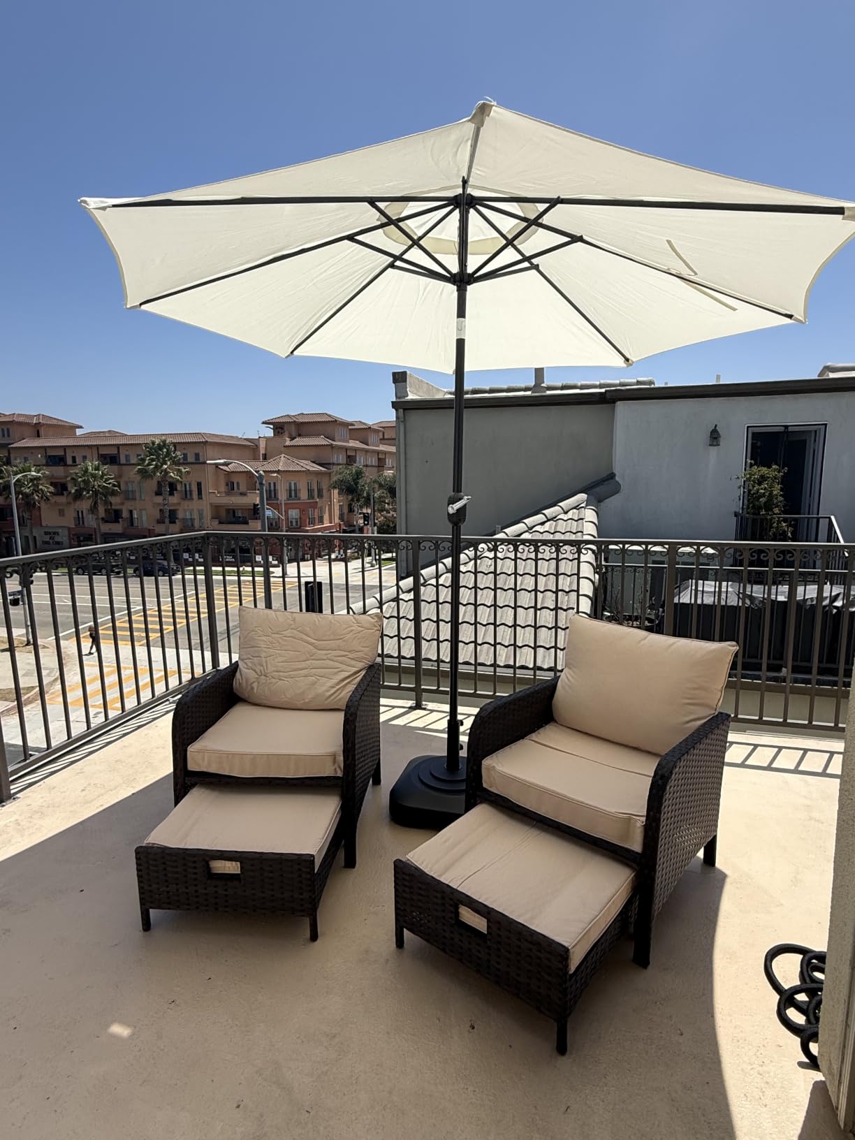 LEVELEVE Balcony Furniture 5 Piece Patio Conversation Set, PE Wicker Rattan Outdoor Lounge Chairs with Soft Cushions 2 Ottoman&Glass Table for Porch, Lawn-Brown Wicker customer photo 1