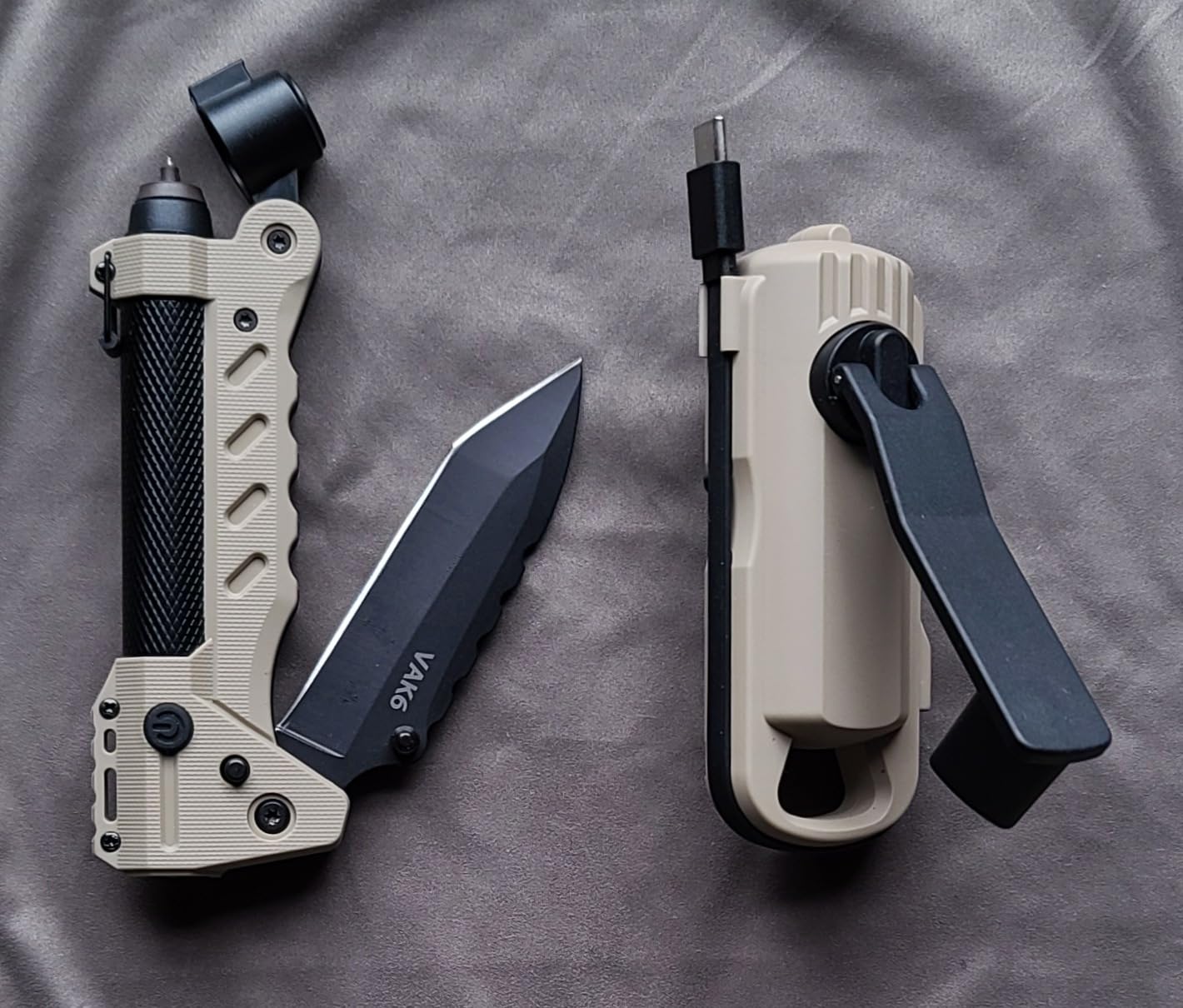 VIPERADE VAK6 Survival Knife with Rechargeable LED Flashlight & Arc Lighter | Survival folding knife with hand crank generator for camping and hiking, EDC pocket knife with belt sheath for portable carry customer photo 2
