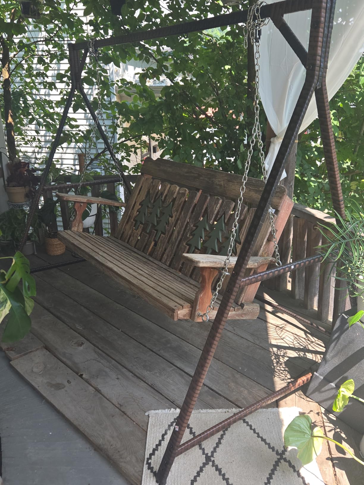 4FT Wicker Porch Swing for 2 Person, 800lb Capacity Outdoor Hanging Bench with Removable Cushions, Handwoven Weather-Resistant PE Rattan for Patio, Garden & Backyard customer photo 1