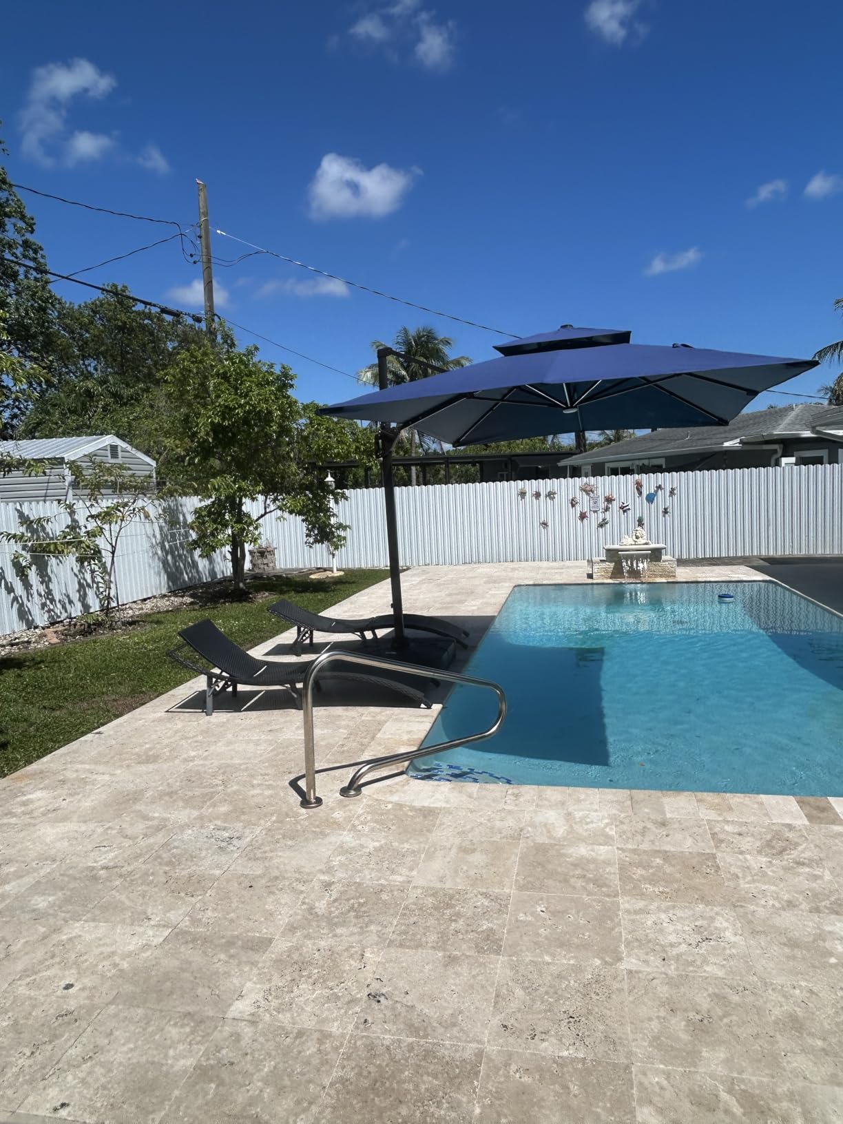 Deconk 10' X 13' Patio Cantilever Outdoor Umbrella with Base and LED Lights customer photo 2