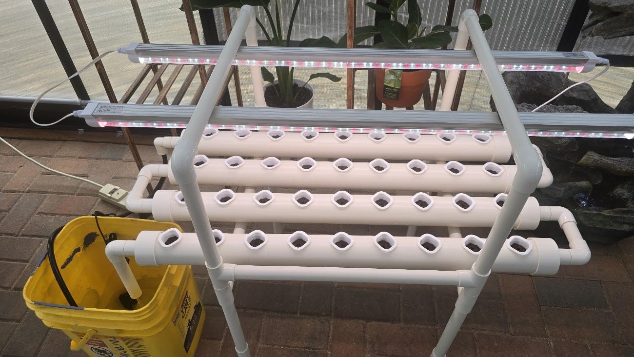 NFT Hydroponic Growing System Kit - Full-Spectrum Grow Lights & Timer | 36 Plant Sites | Food-Grade PVC-U Pipes | Auto Water Pump & Timer | Indoor Gardening for Leafy Greens, Lettuce & Herbs customer photo 1