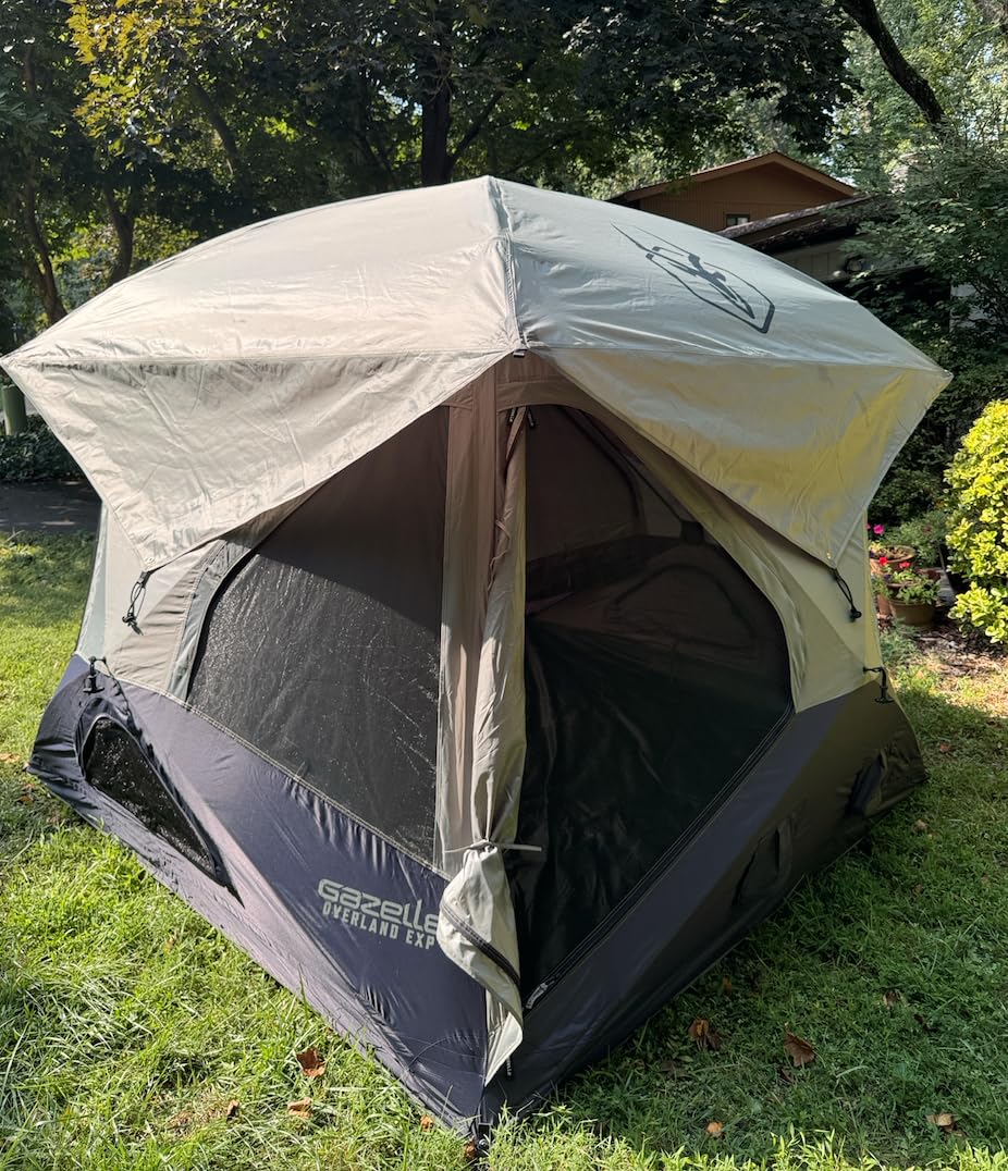 Gazelle Tents™ T4 Overland EXP Hub Tent, Extended Season Camping Tent, Sleeps 4, Pop-Up Hub Tent, Durable Ripstop Fabric, TriTech Mesh, Waterproof, UV Resistant, Agave Green, 78