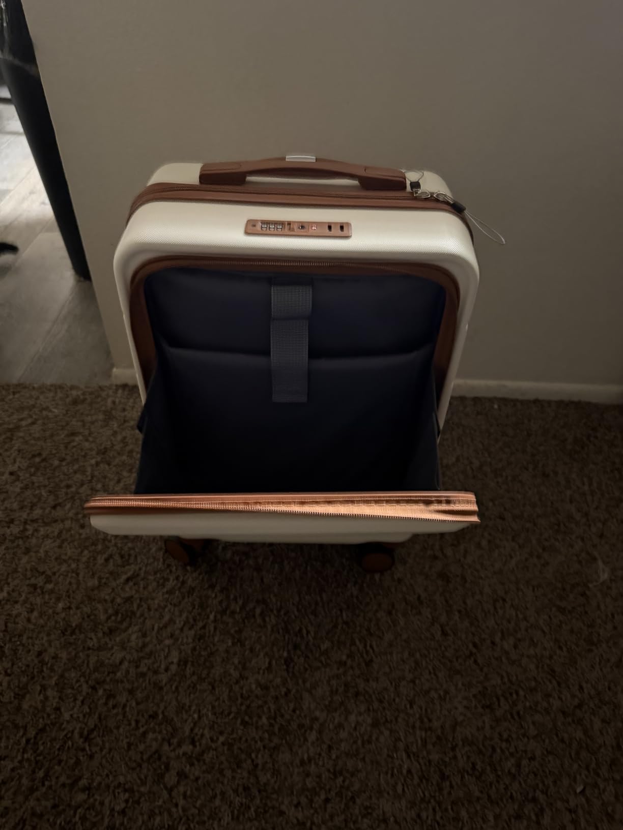 Carry On Luggage 22 x 14 x 9 Airline Approved, H1F Front Pocket Hardside Suitcase with Spinner Wheels, TSA Lock, Includes Tote Bag (FX-Lite, Beige, 3 Piece Sets) customer photo 1