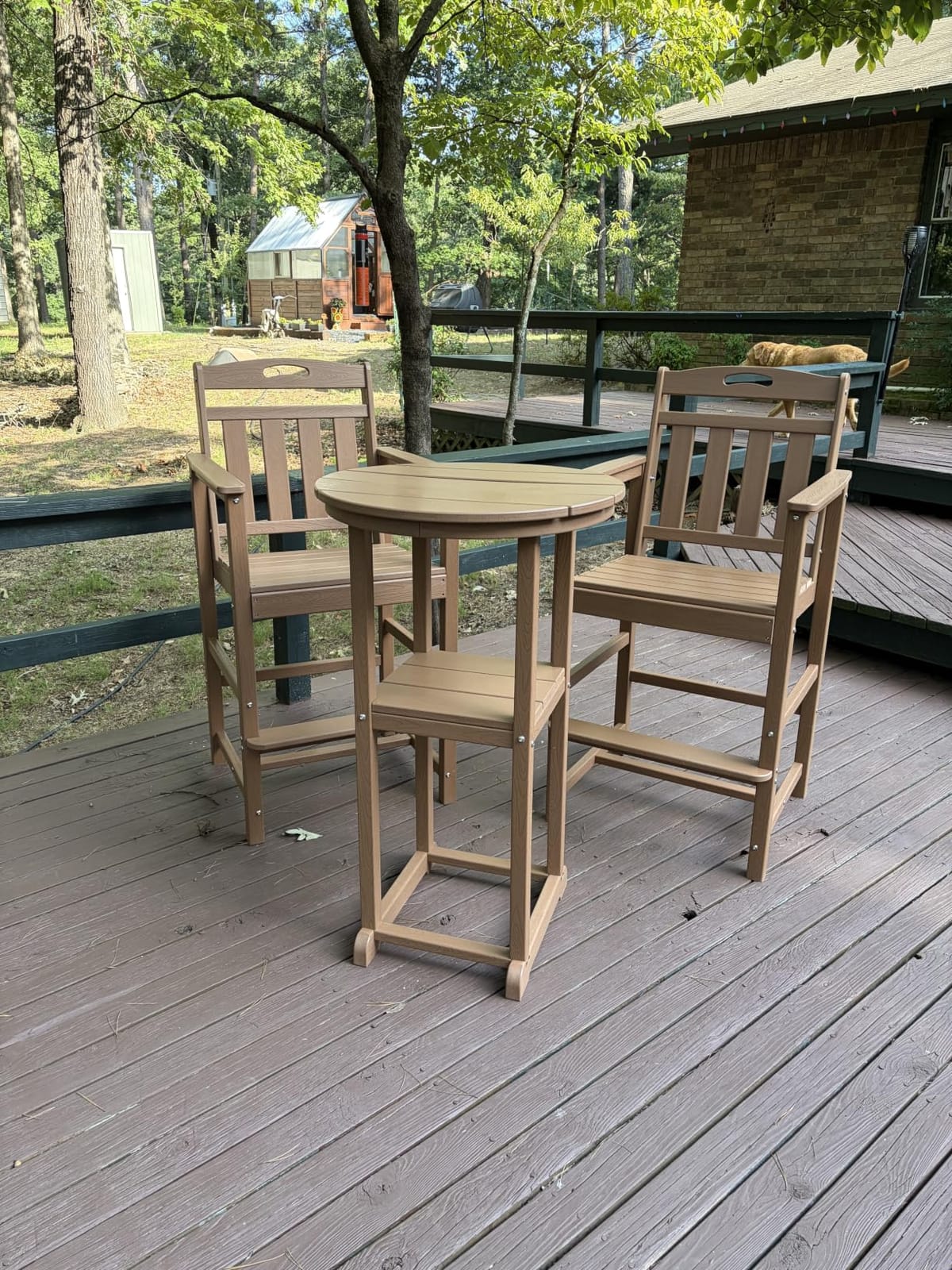 Outdoor Bistro Bar Set, Patio High Top Table and Bar Height Tall Adirondack Chairs Set of 2, All-Weather HDPE Round Pub Furniture for Outside Balcony Backyard Pool Deck | 3-Pieces, Black customer photo 1