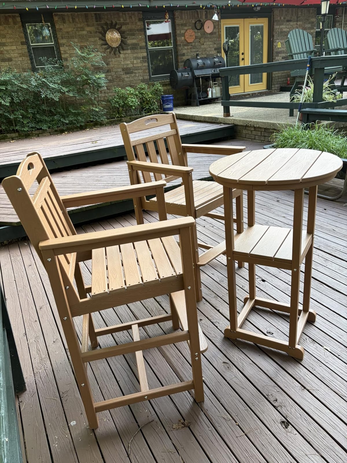 Outdoor Bistro Bar Set, Patio High Top Table and Bar Height Tall Adirondack Chairs Set of 2, All-Weather HDPE Round Pub Furniture for Outside Balcony Backyard Pool Deck | 3-Pieces, Black customer photo 2