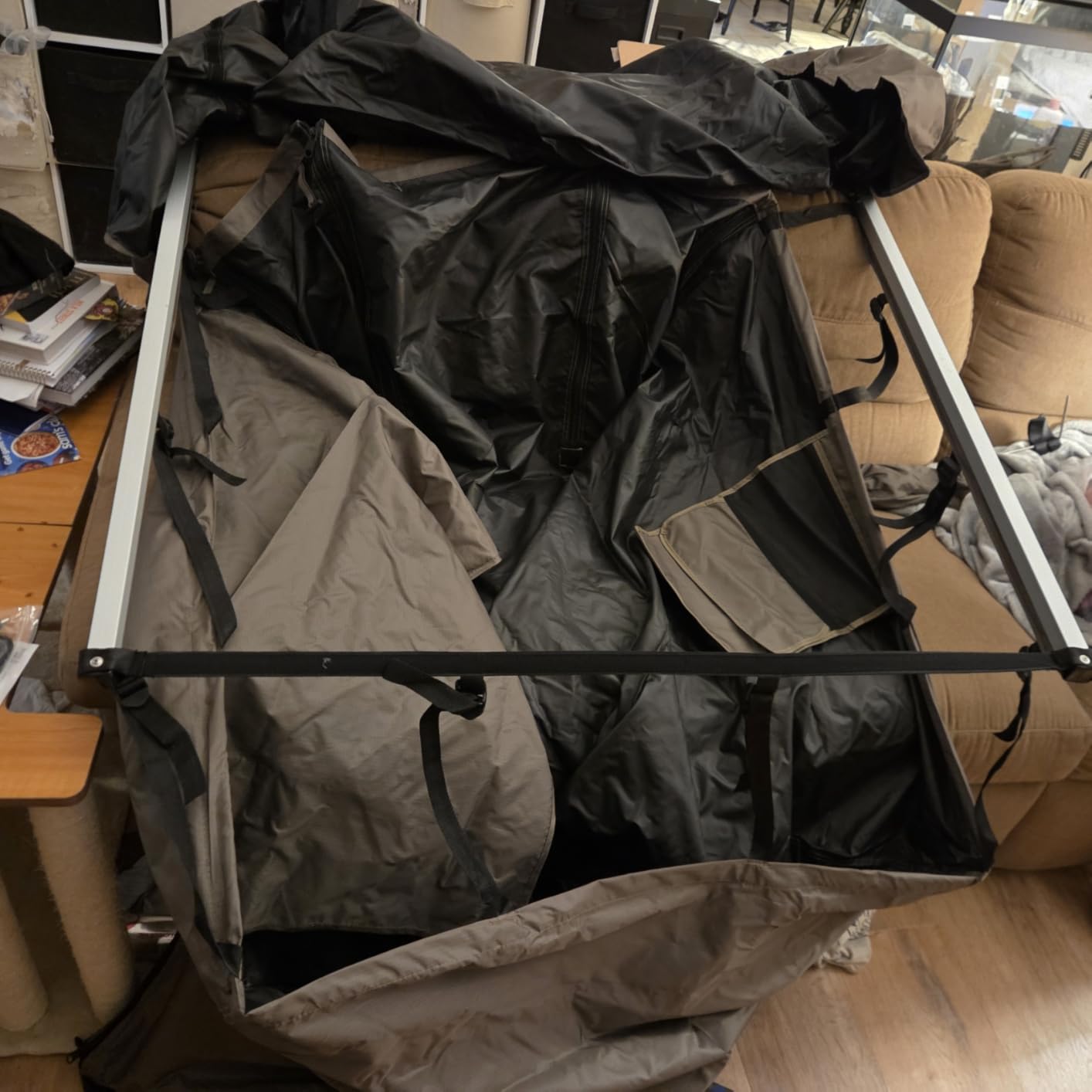 JOYTUTUS Shower Tent with Roof for Car Camping, Full Privacy Protection, Dry and Wet Separation with Pockets, 1000D Waterproof Awning Shower Tent, Heavy-Duty Stakes, Outdoor Shower for Overland SUVs customer photo 2