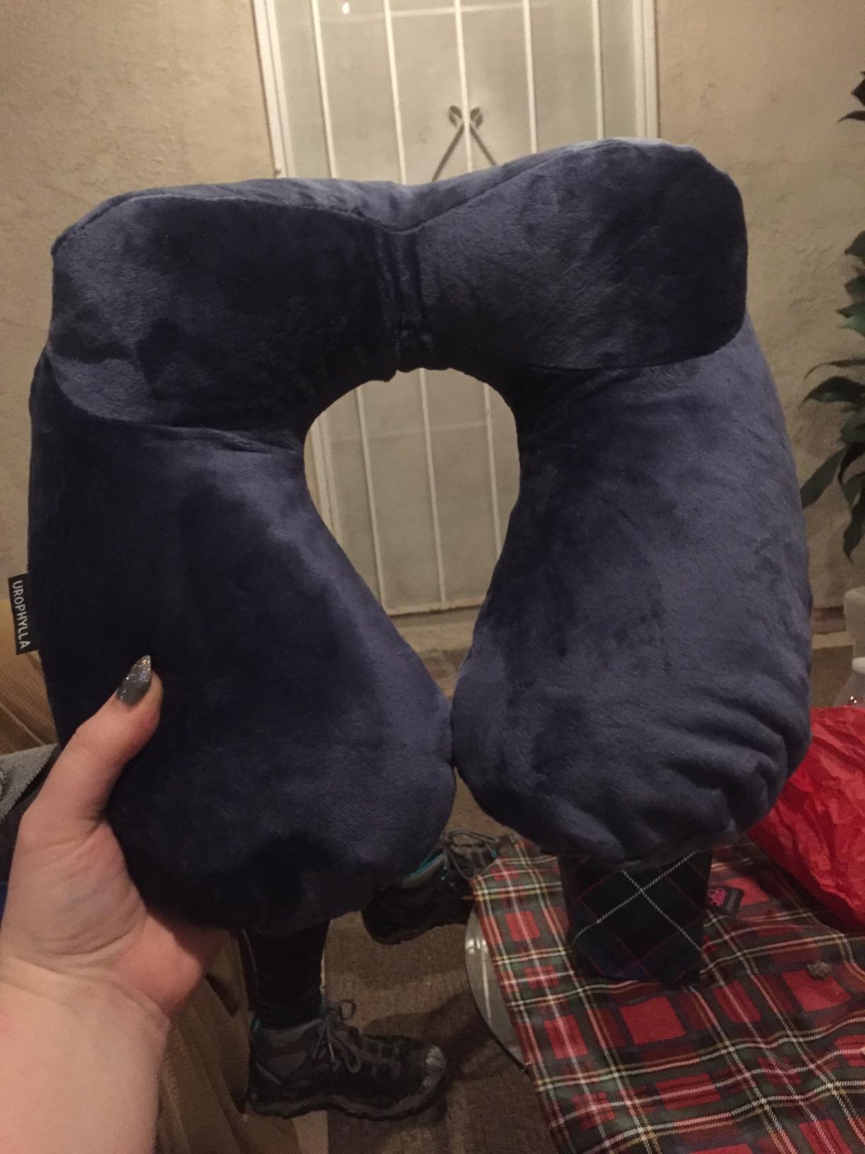 Inflatable Travel Pillow, Soft Velvet Inflatable Neck Pillow for Traveling, Airplanes, Train, Car, Office with Compact Bag, Breathable Washable Cover, Suit for Adults Sleeping - Grey customer photo 1
