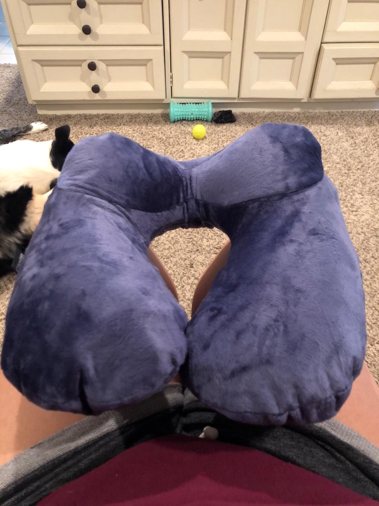 Inflatable Travel Pillow, Soft Velvet Inflatable Neck Pillow for Traveling, Airplanes, Train, Car, Office with Compact Bag, Breathable Washable Cover, Suit for Adults Sleeping - Grey customer photo 2