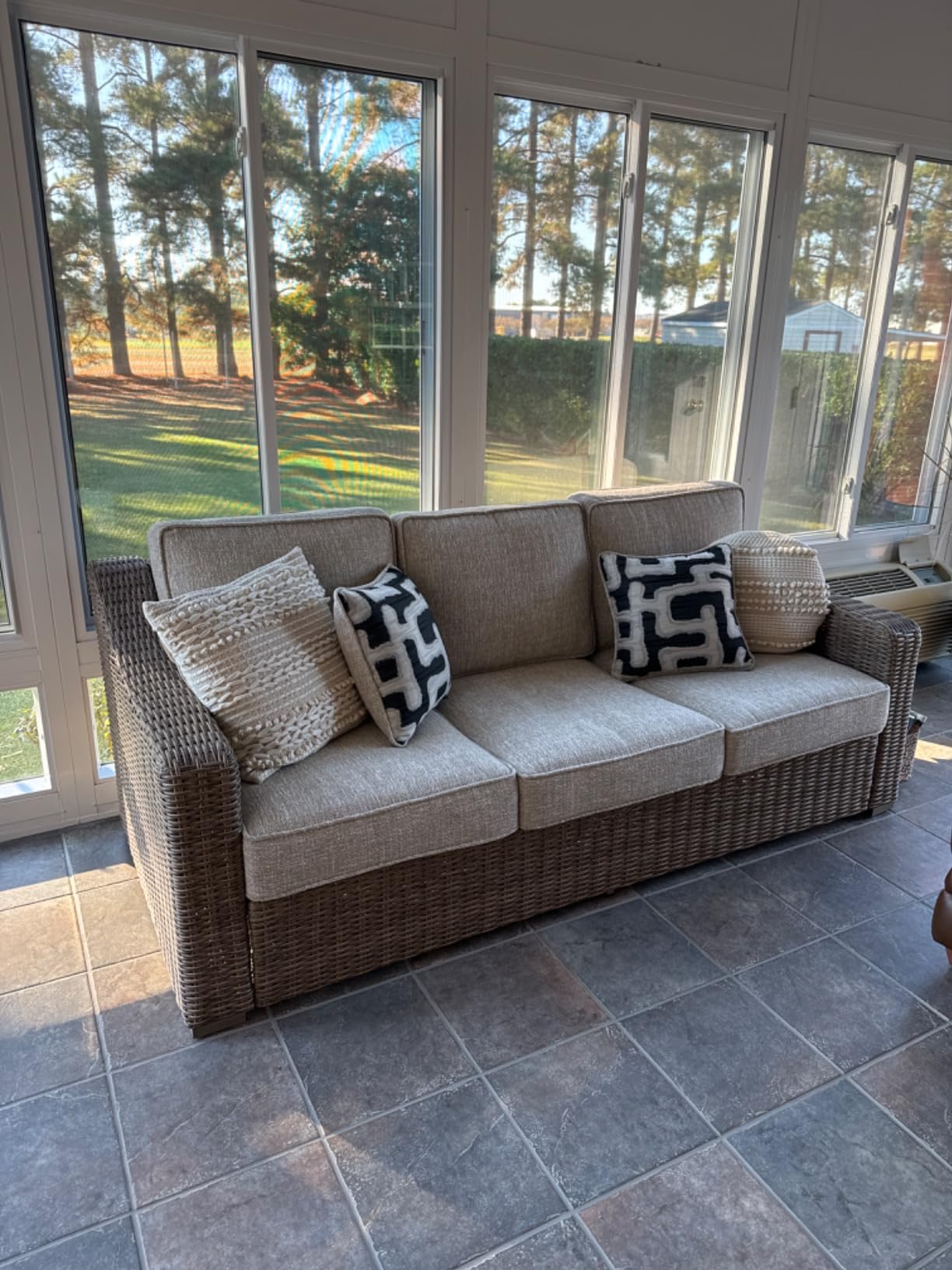 Signature Design by Ashley 3-Seat Outdoor Patio Couch, Handwoven Wicker customer photo 1