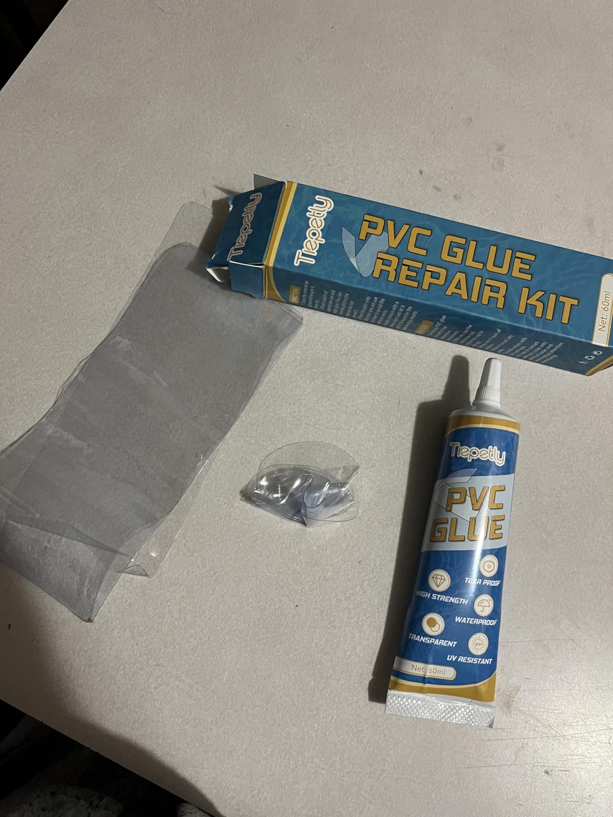 Vinyl Repair Kit Transparent, Waterproof Pool Liner Patch Kit, for Air Mattress, Hot Tubs, Inflatables, PVC, ABS, EVA and Rubber Materials, 60ml customer photo 1