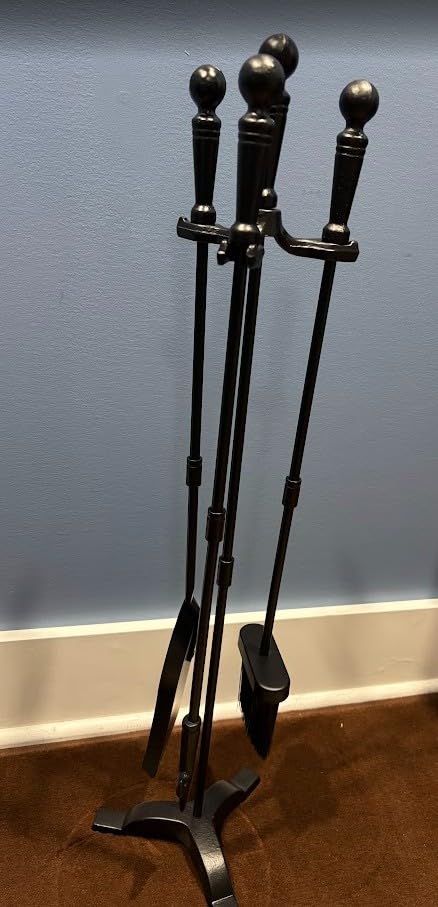 Gtongoko 5-Piece Fireplace Tools Set with Stand, Solid Steel, Black customer photo 1