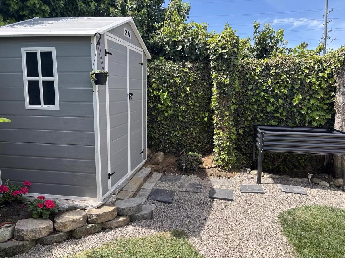 Aoxun Resin Outdoor Storage Shed, 6x8 FT Outdoor Shed with Floor, Gray | All-Weather Plastic Garden Tool Shed with Lockable Door, Sloping Roof & Window for Backyard, Patio, Poolside customer photo 1