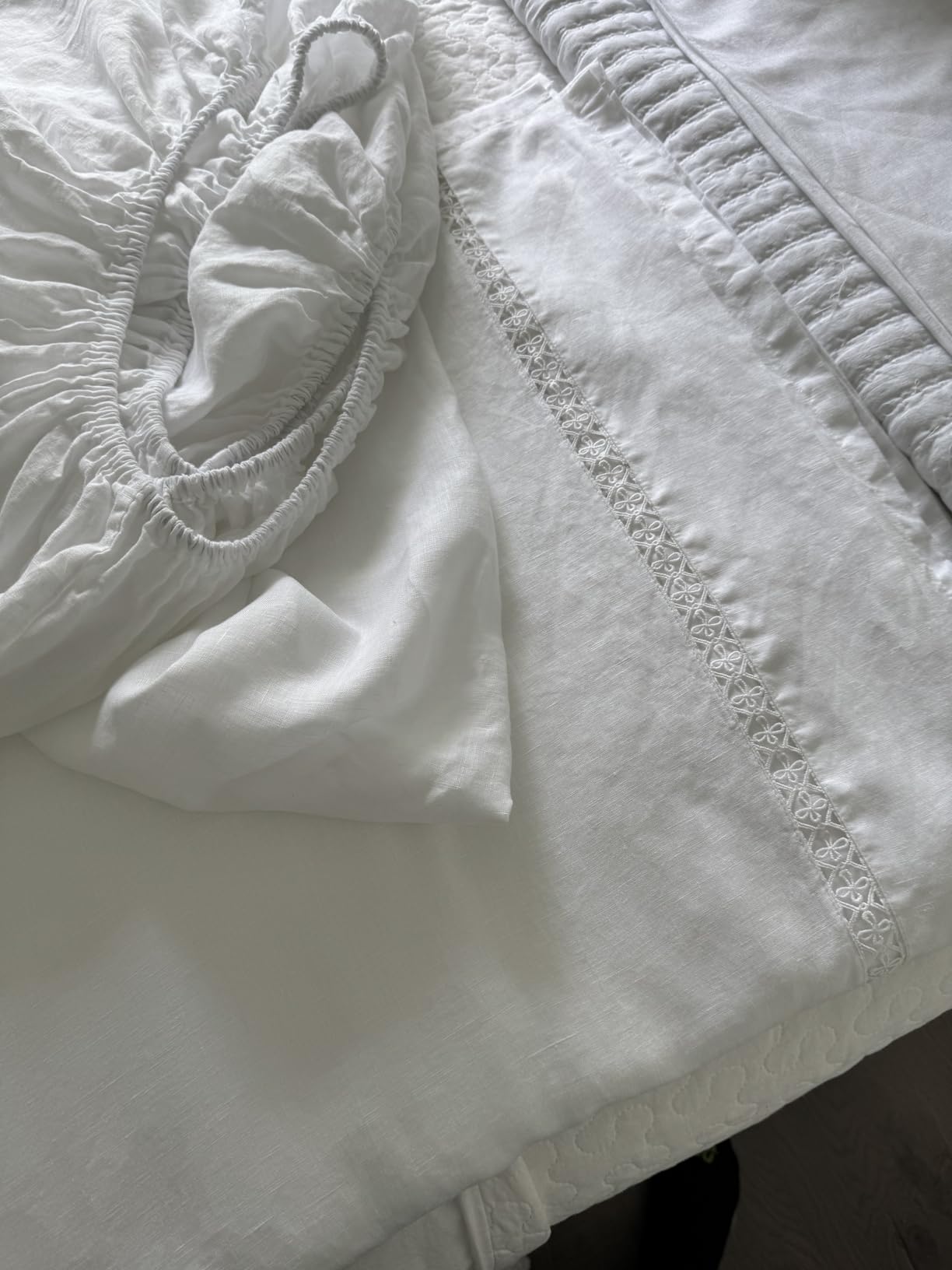 Simple&Opulence 100% French Linen Sheet Set Full Size-Pure Natural Flax Bed Sheet-4 Pcs Breathable Ultra Soft Farmhouse Bedding (1 Flat Sheet,1 Fitted Sheet,2 Pillowcases)-Embroidery Linen customer photo 1