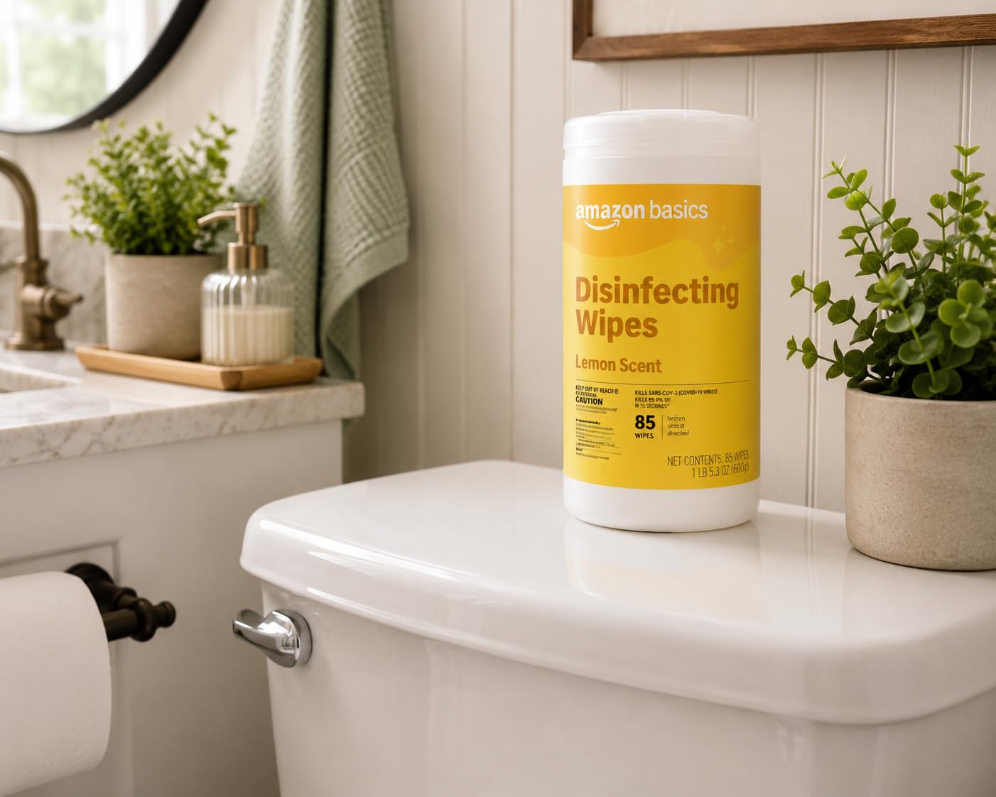 Amazon Basics Disinfecting Wipes, Lemon & Fresh Scent, Sanitizes, Cleans, Disinfects & Deodorizes, 255 Count (3 Packs of 85), Packaging May Vary customer photo 2