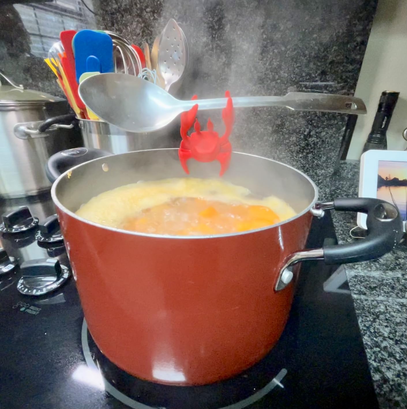 OTOTO 2 in 1 Silicone Spoon Rest & Steam Releaser - Large Spoon Holder for Stove Top - Unique and Useful Gift for Cooking - Heat Resistant Utensil Rest, Kitchen Gadgets, Red Gift (Red the Crab) customer photo 1