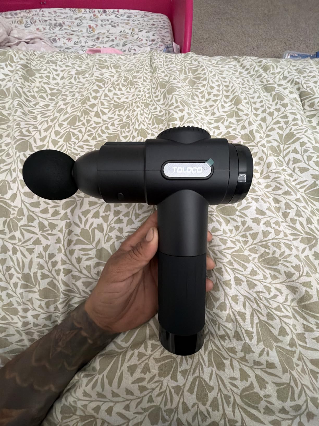 TOLOCO Massage Gun, Deep Tissue Back Massage for Athletes for Pain Relief, Percussion Massager with 10 Massages Heads & Silent Brushless Motor, Relaxation Gifts for Men Women, Black customer photo 2