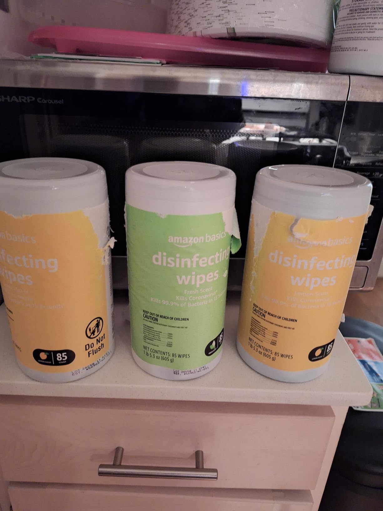 Amazon Basics Disinfecting Wipes, Lemon & Fresh Scent, Sanitizes, Cleans, Disinfects, Deodorizes, 340 Count (4 Packs of 85), Packaging May Vary customer photo 2