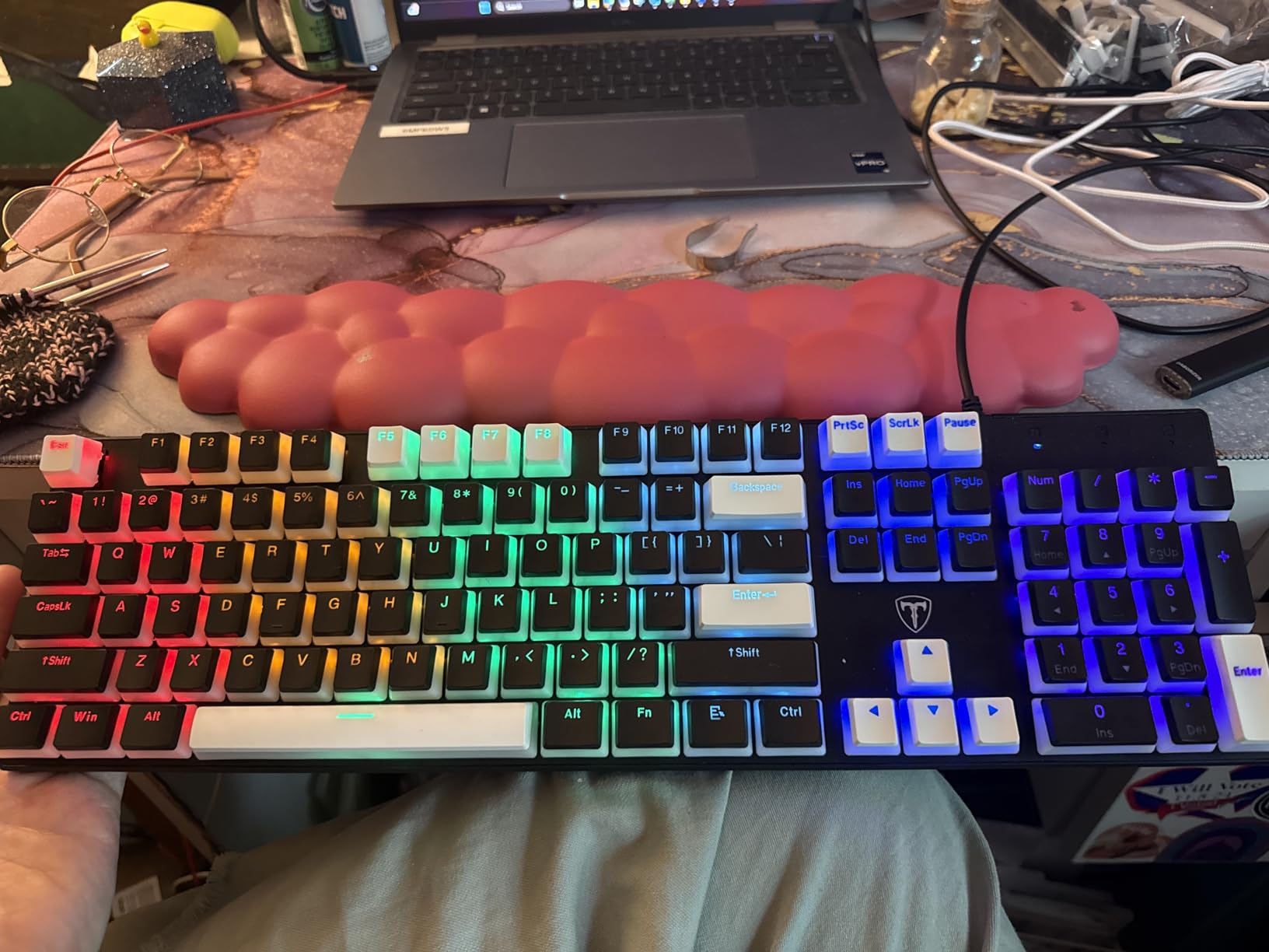 RisoPhy Mechanical Gaming Keyboard, RGB 104 Keys Ultra-Slim LED Backlit USB Wired Keyboard with Blue Switch, Durable Abs Keycaps/Anti-Ghosting/Spill-Resistant Computer Keyboard for PC Mac Xbox Gamer customer photo 2
