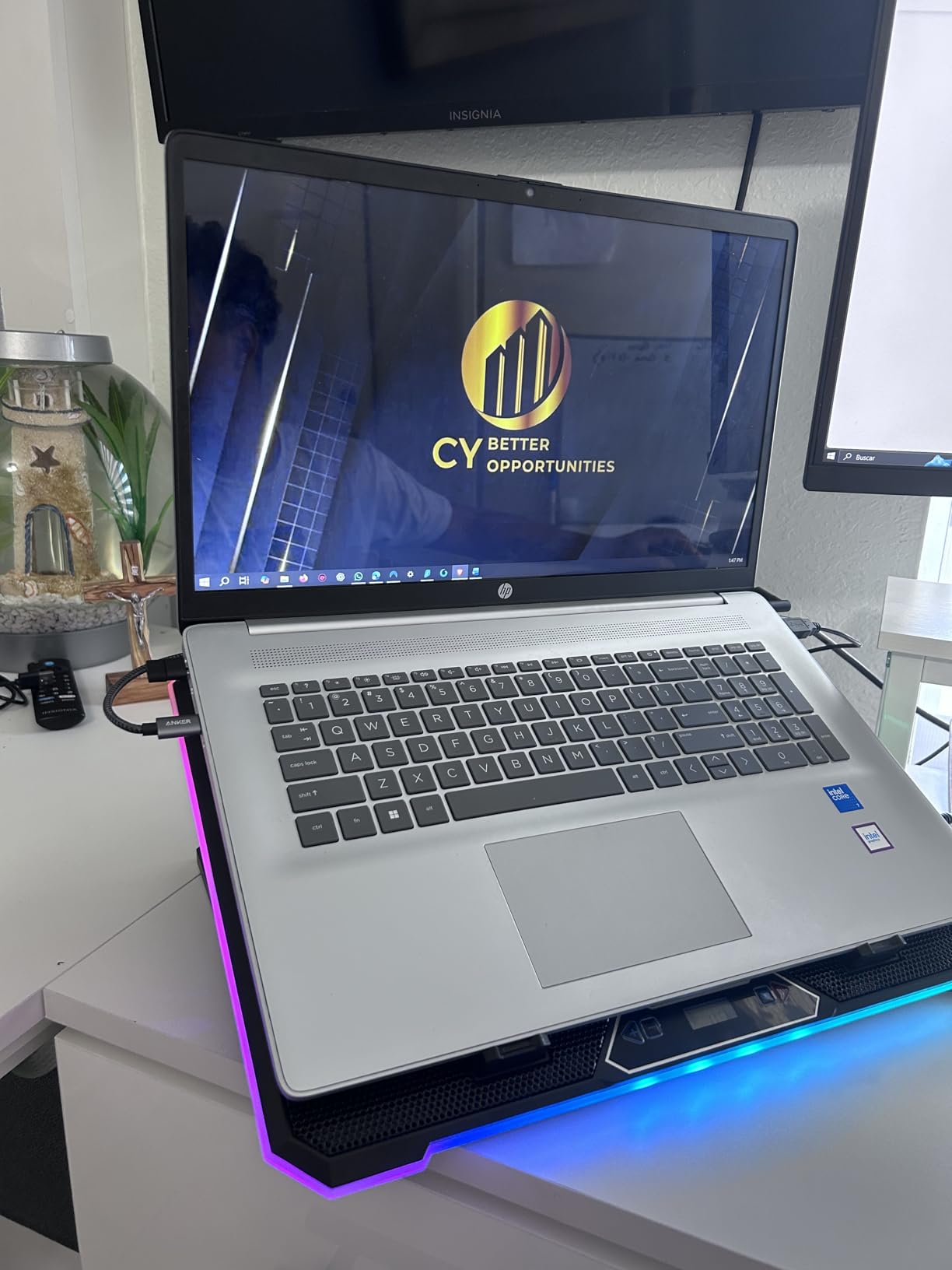 Gaming Laptop Cooler with 13 Ultra Quiet Fans, LCD Screen and Multi Color RGB - 10 Lighting Modes, 9 Adjustable Heights, Dual USB Ports, Built in Phone Holder for 15 to 21 Inch Laptops on Desk or Lap customer photo 1