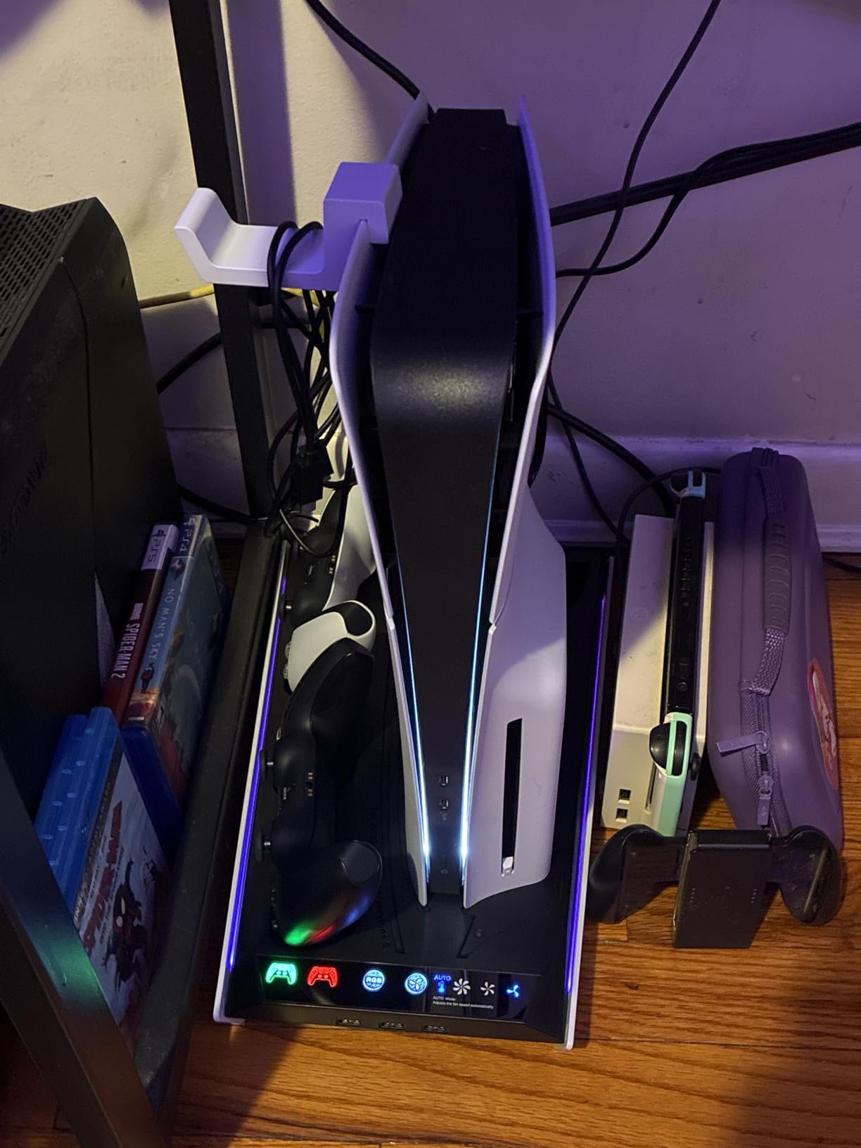 PS5/Slim/Pro Stand for Disc & Digital Console, PS5 Cooling & Charging Station with RGB Lights, PS5 Controller Charger Built-in 3 Level & AUTO Adjustable Fan, Accessories for PlayStation 4 Chargers customer photo 1