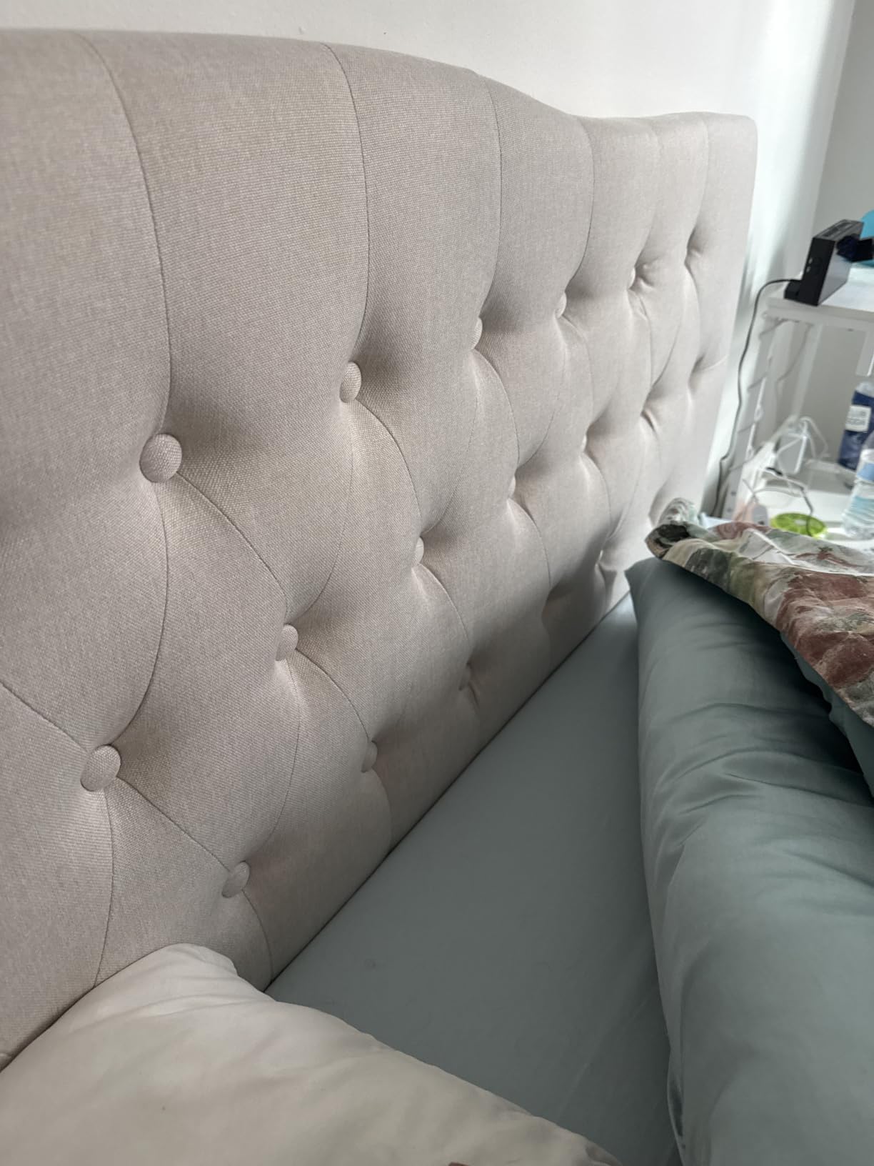 Tufted Headboard Queen Size, Solid Wood Adjustable Height Head Board, Beige customer photo 1