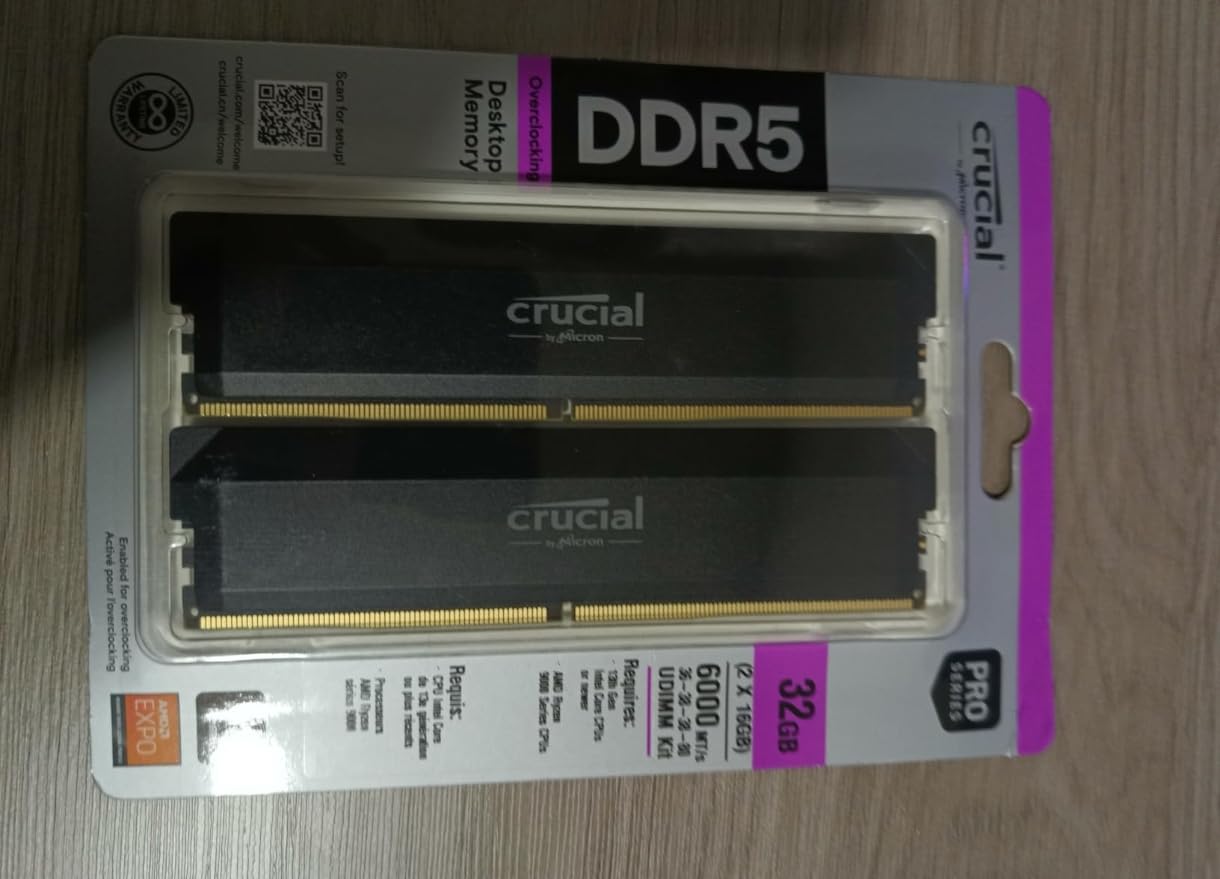 Crucial Pro 32GB DDR5 RAM Kit (2x16GB),CL36 6000MHz, Overclocking Desktop Gaming Memory, Intel XMP 3.0 & AMD Expo Compatible, Black - CP2K16G60C36U5B customer photo 1
