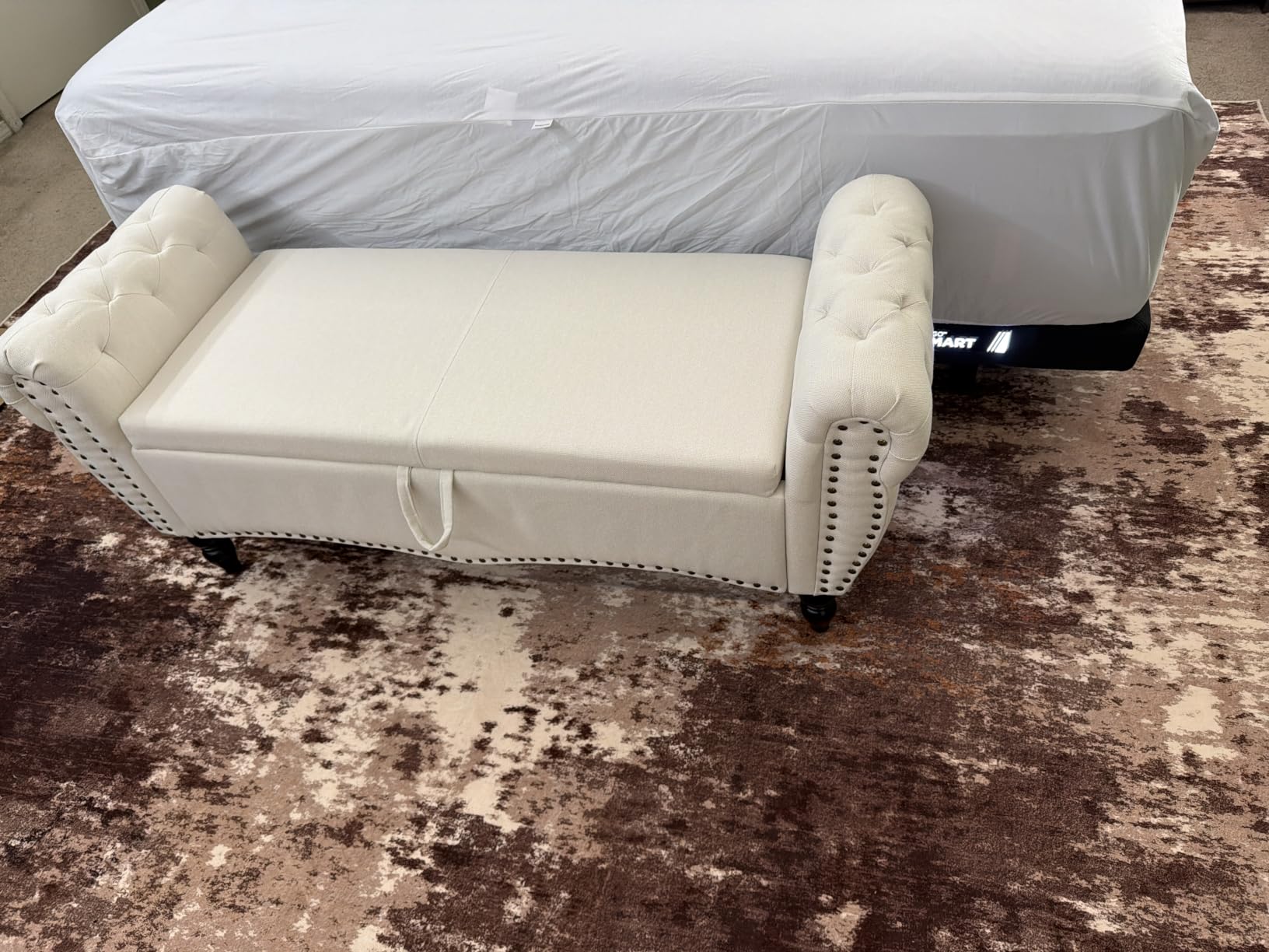 Furniliving 51” Storage Benches, End of Bed Bench with Button-Tufted Large Upholstered Storage Ottoman Linen Window Bench with Storage Shoe Cabinet Bench, for Bedroom, Entryway, Closet, Beige customer photo 2