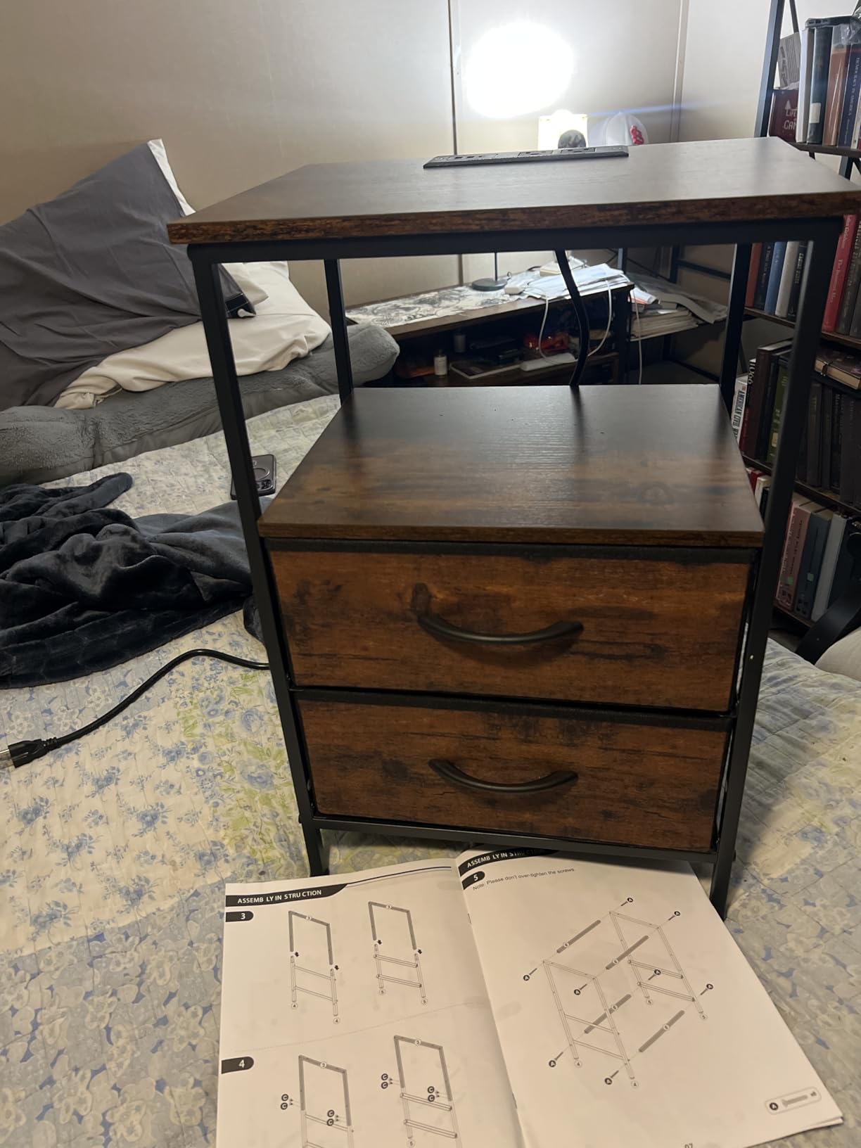 Huuger Night Stand with Charger Station and LED Lights, 2 Drawer Nightstand customer photo 2