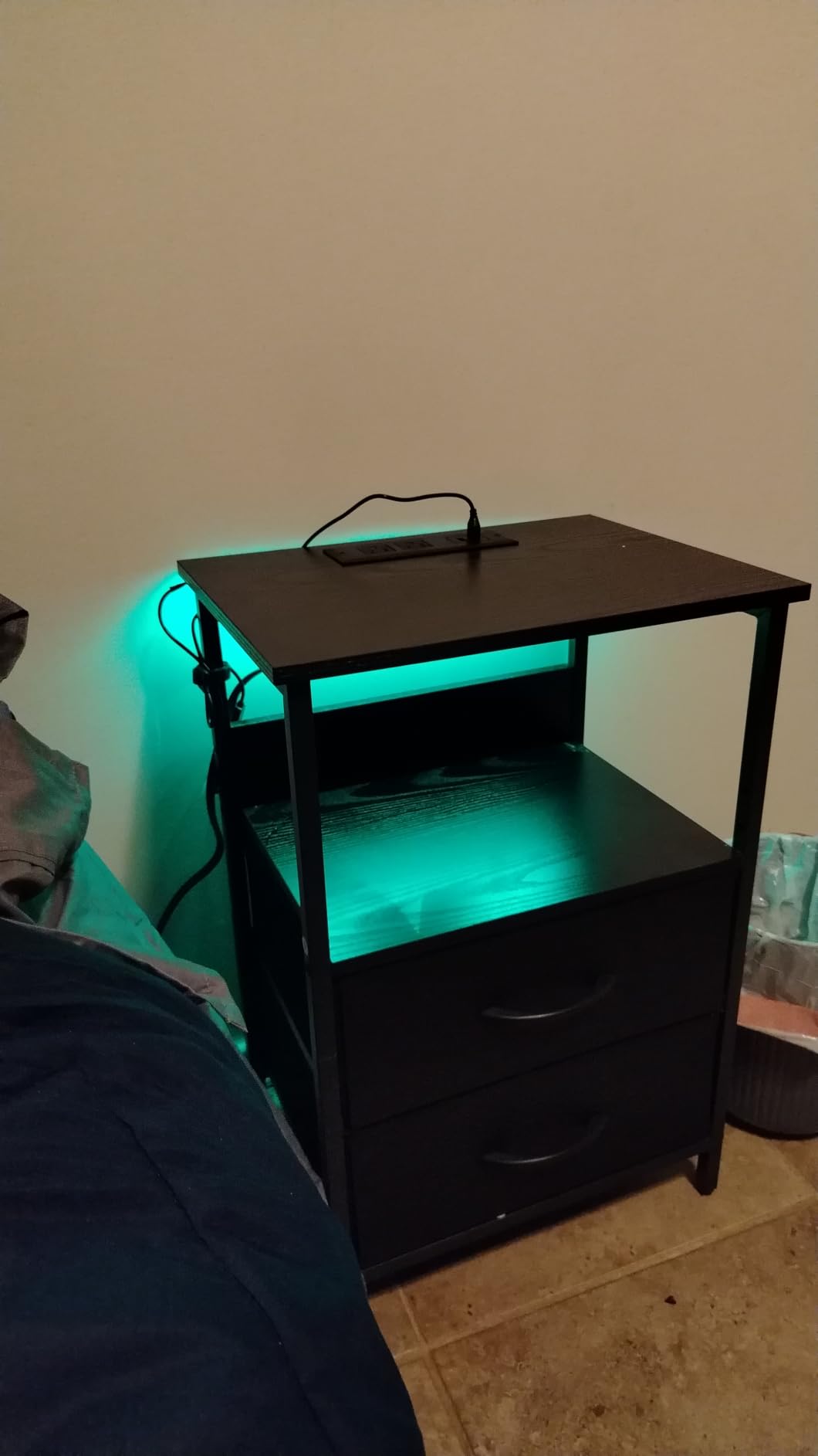 Fixwal Night Stand with Charging Station, Black Led Nightstand, 2 Drawers customer photo 1