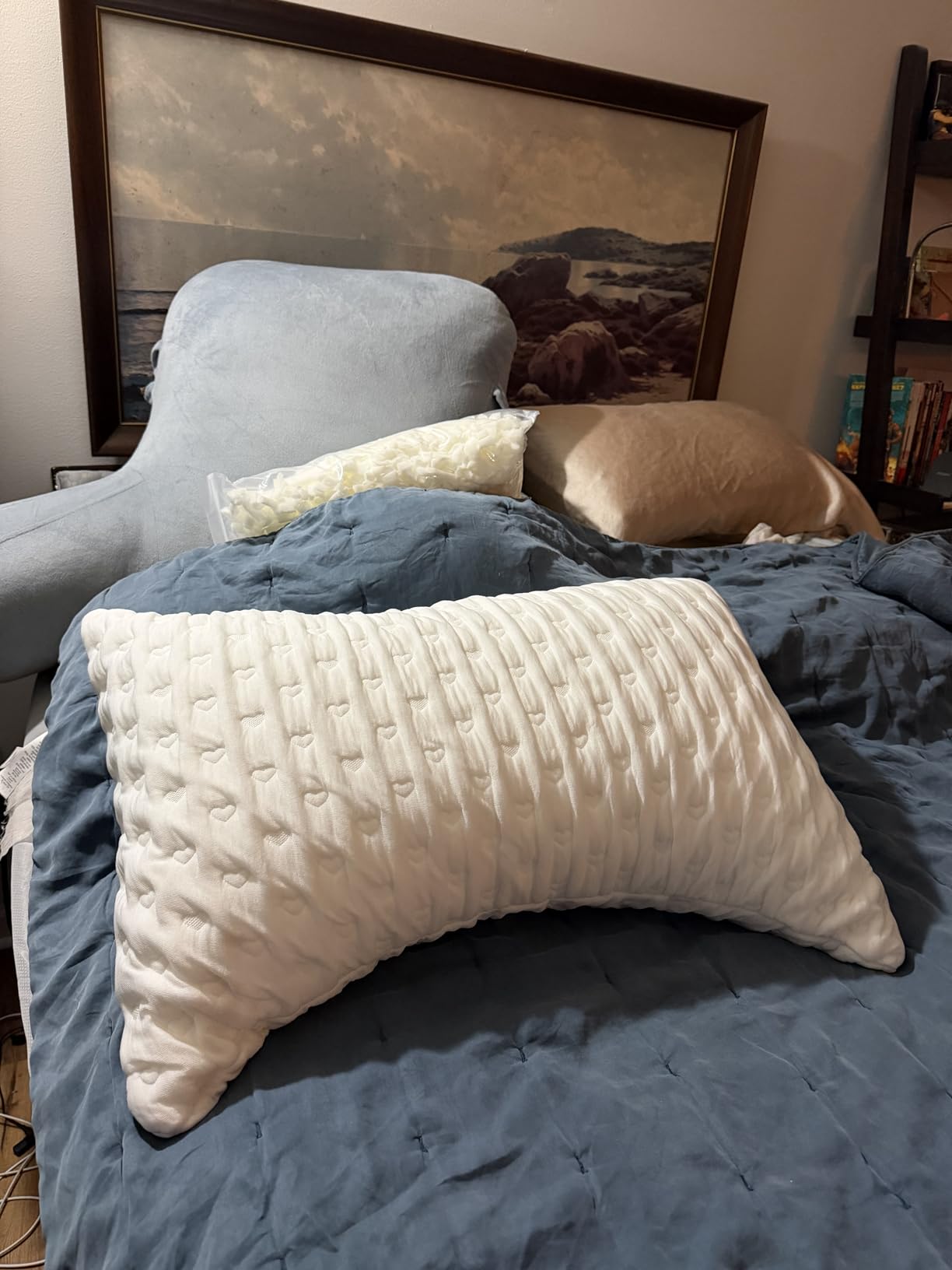 Side Sleeper Pillows for Neck & Shoulder Comfort - Ergonomic Curved Crescent Design, Adjustable Shredded Memory Foam, Cooling & Soft Cover, Extra Fill Included, Queen Size customer photo 2