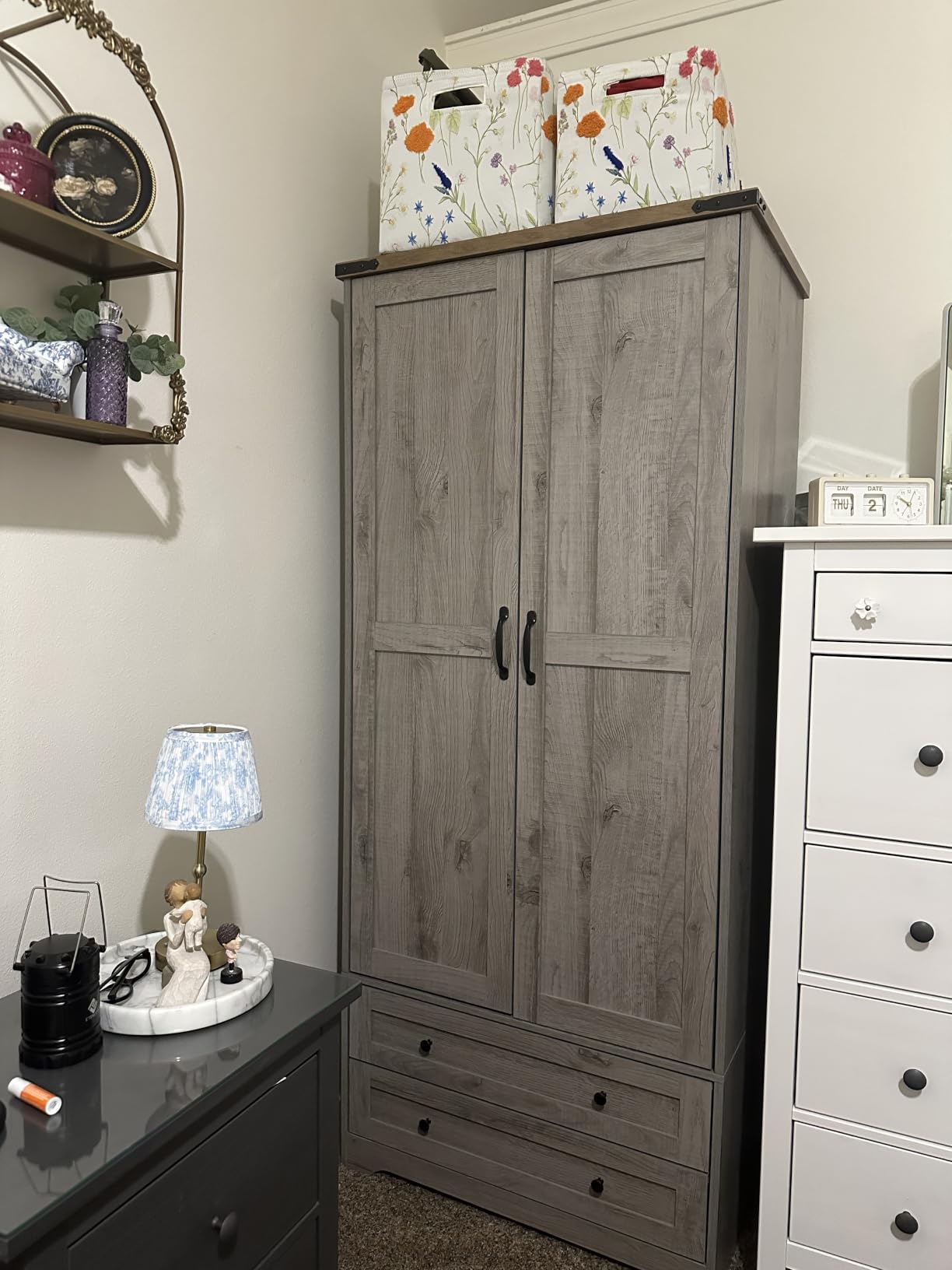Brafab 2 Doors Wooden Armoire Wardrobe Closet with 2 Drawers, Natural customer photo 2