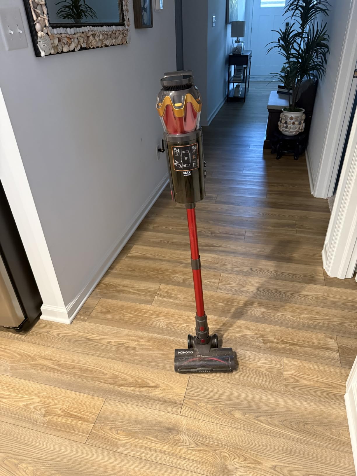 Cordless Vacuum Cleaner, 650W/55KPa 70Mins Vacuum Cleaners for Home, Self-Standing Stick Vacuum with Anti-Tangle Brush & OLED Touch Screen, Vacuum Cleaner for Hardwood Floors,Carpet,Pet Hair,Car (Red) customer photo 2